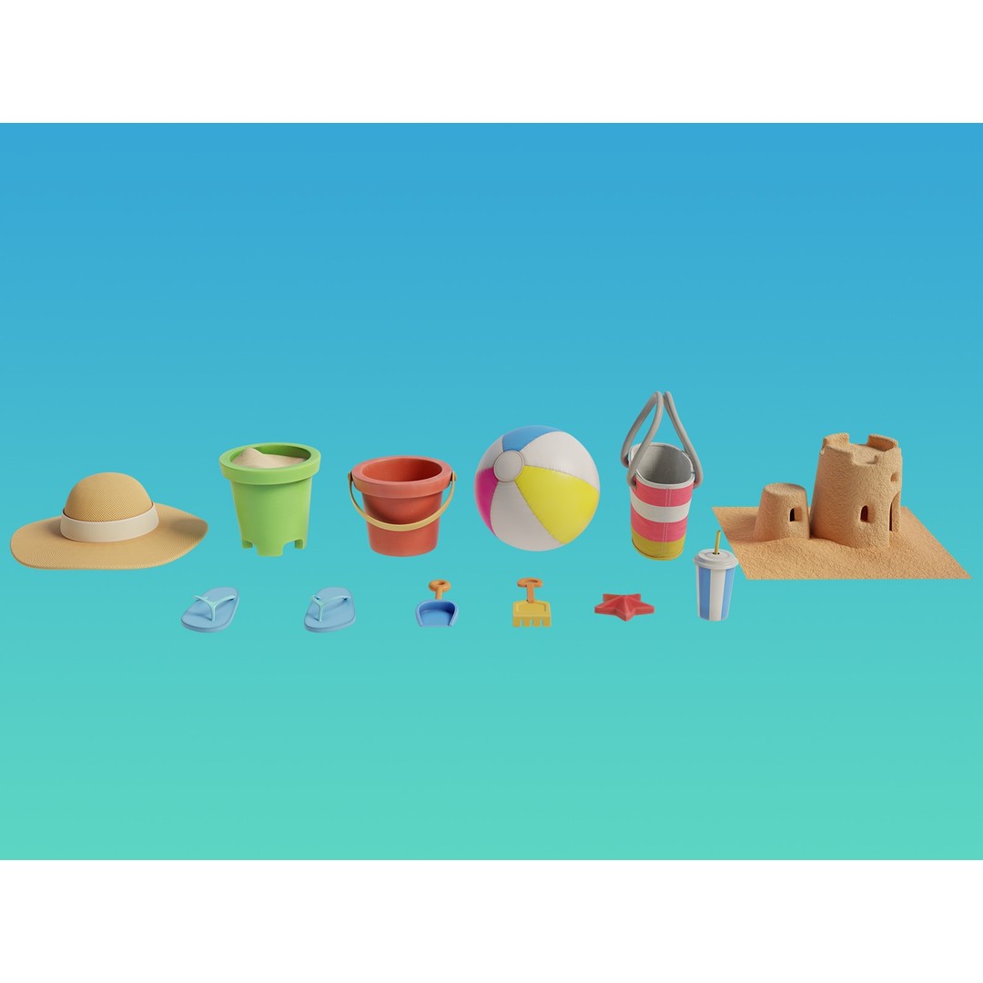 Summer Beach Props 3D Model – Cartoon Style, PBR Textures, FBX - View 9