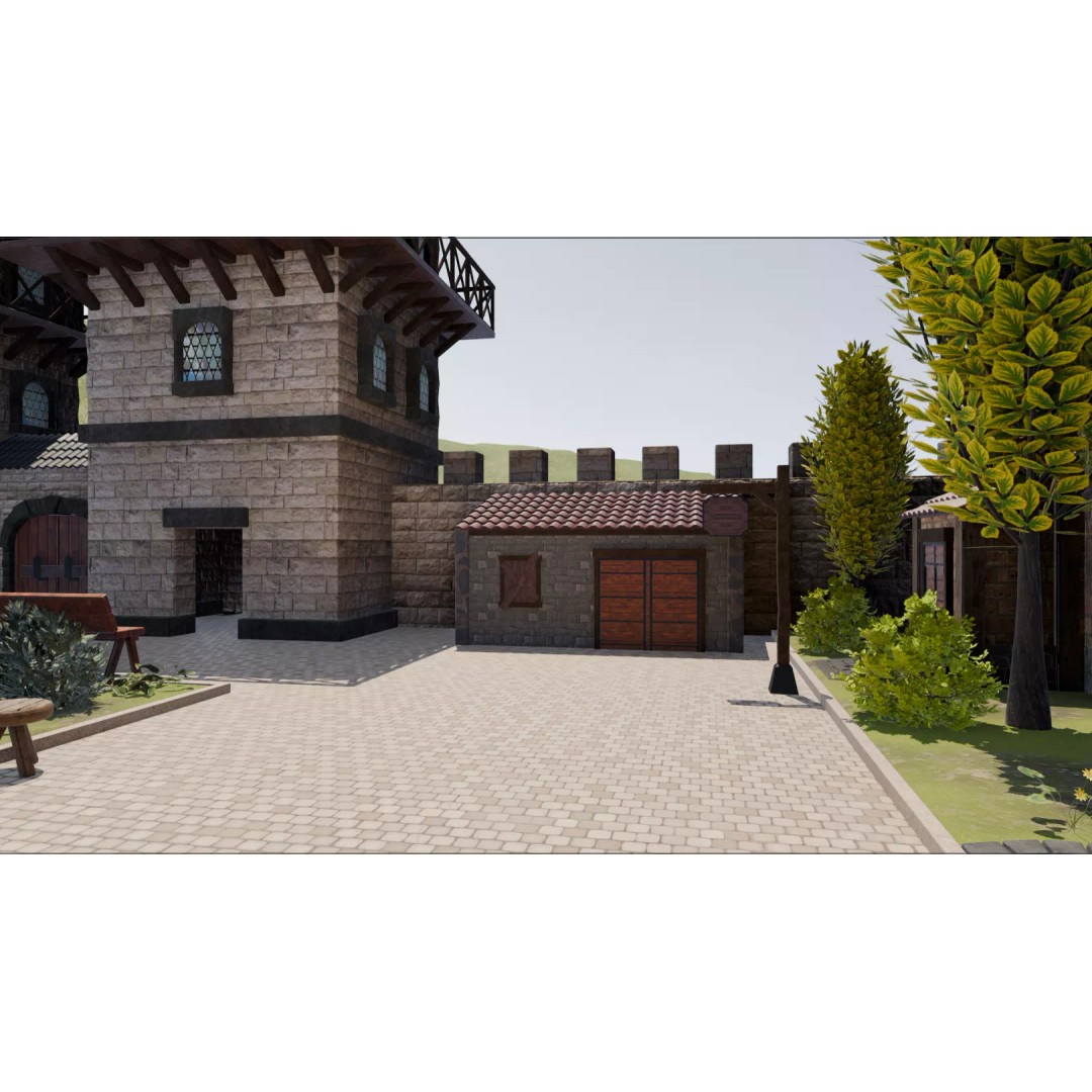 Walled Medieval Town 3D Model – Stylized Environment, FBX, Game-Ready - View 11