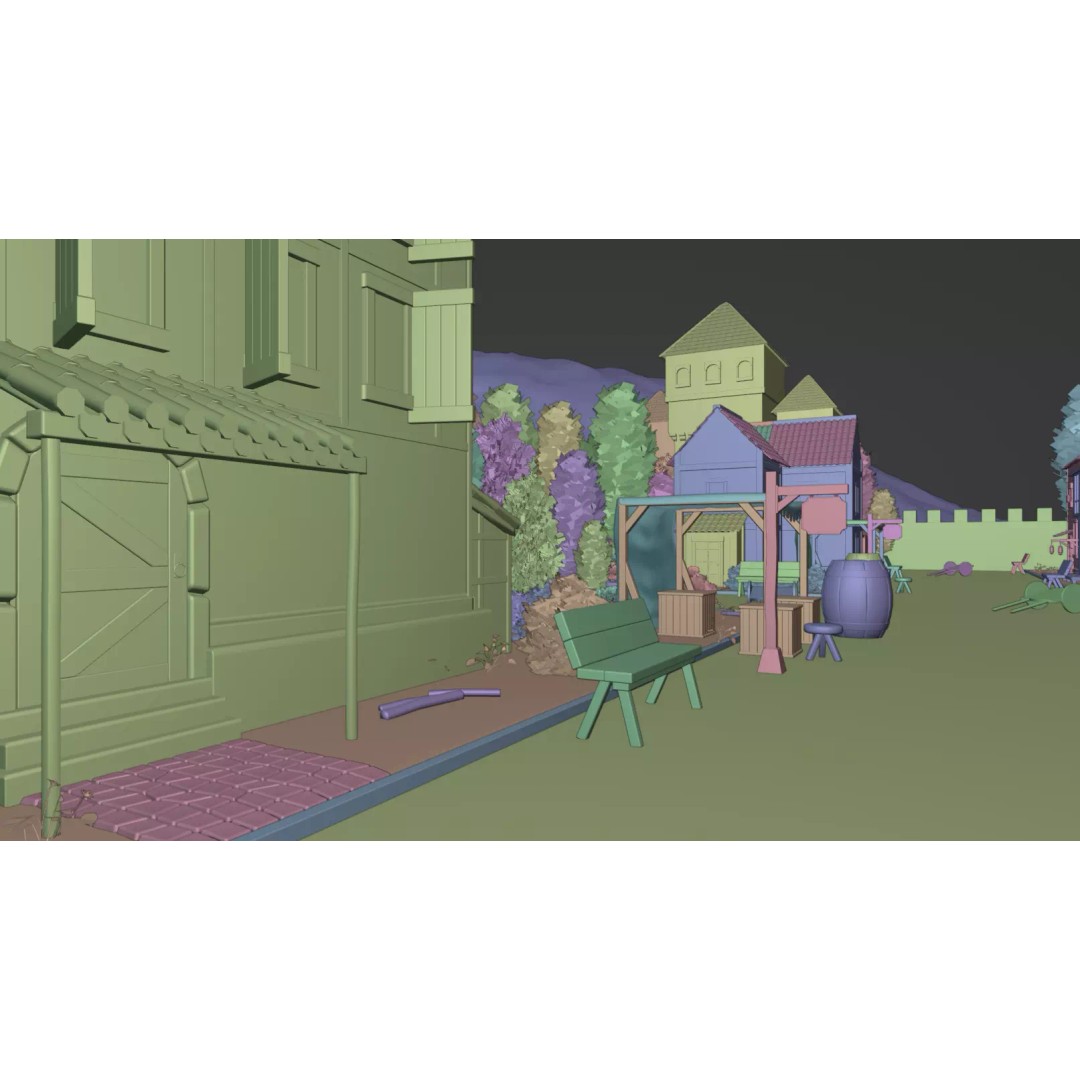 Walled Medieval Town 3D Model – Stylized Environment, FBX, Game-Ready - View 12