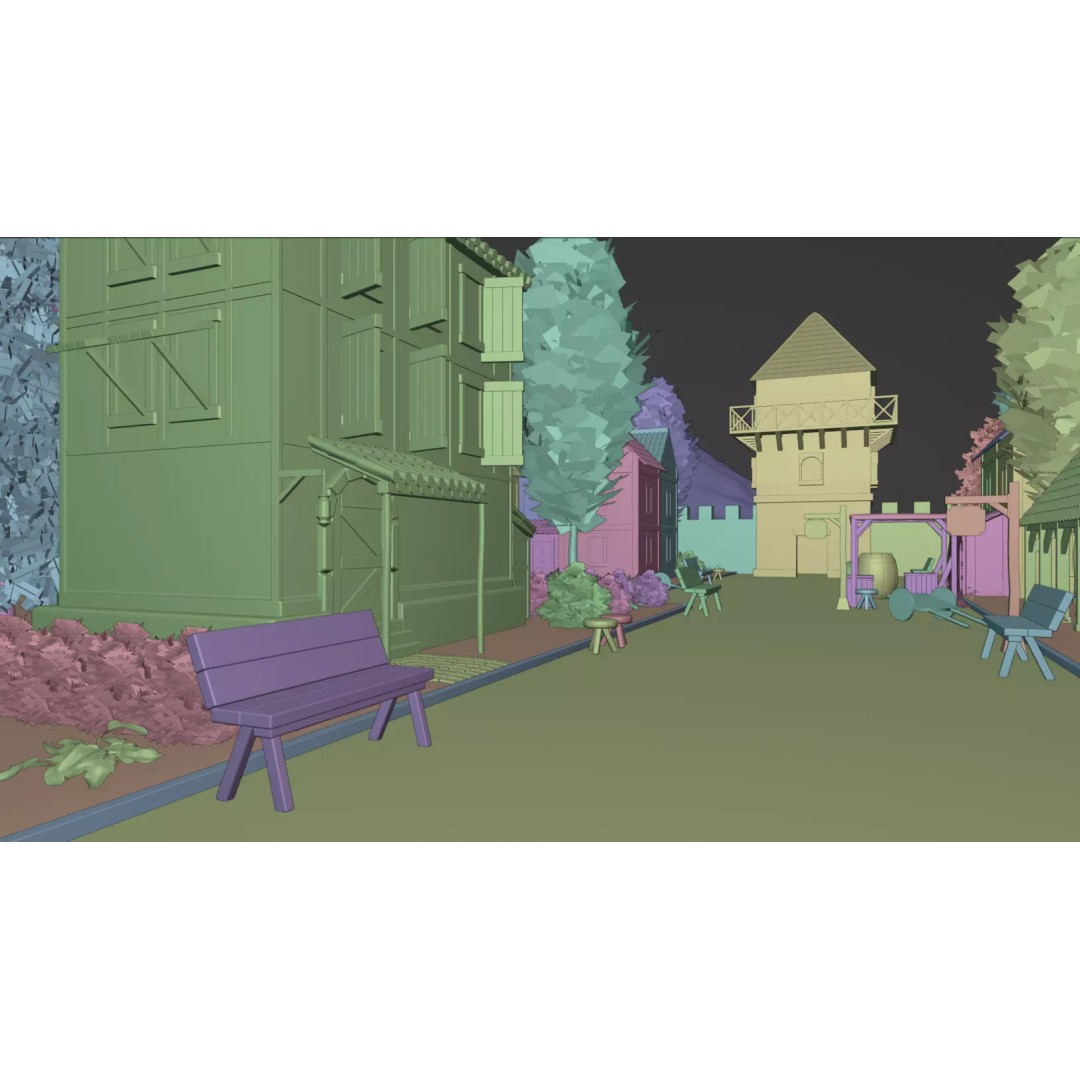 Walled Medieval Town 3D Model – Stylized Environment, FBX, Game-Ready - View 13