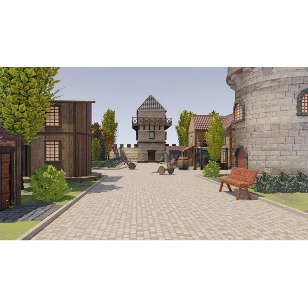 Walled Medieval Town 3D Model – Stylized Environment, FBX, Game-Ready - View 16