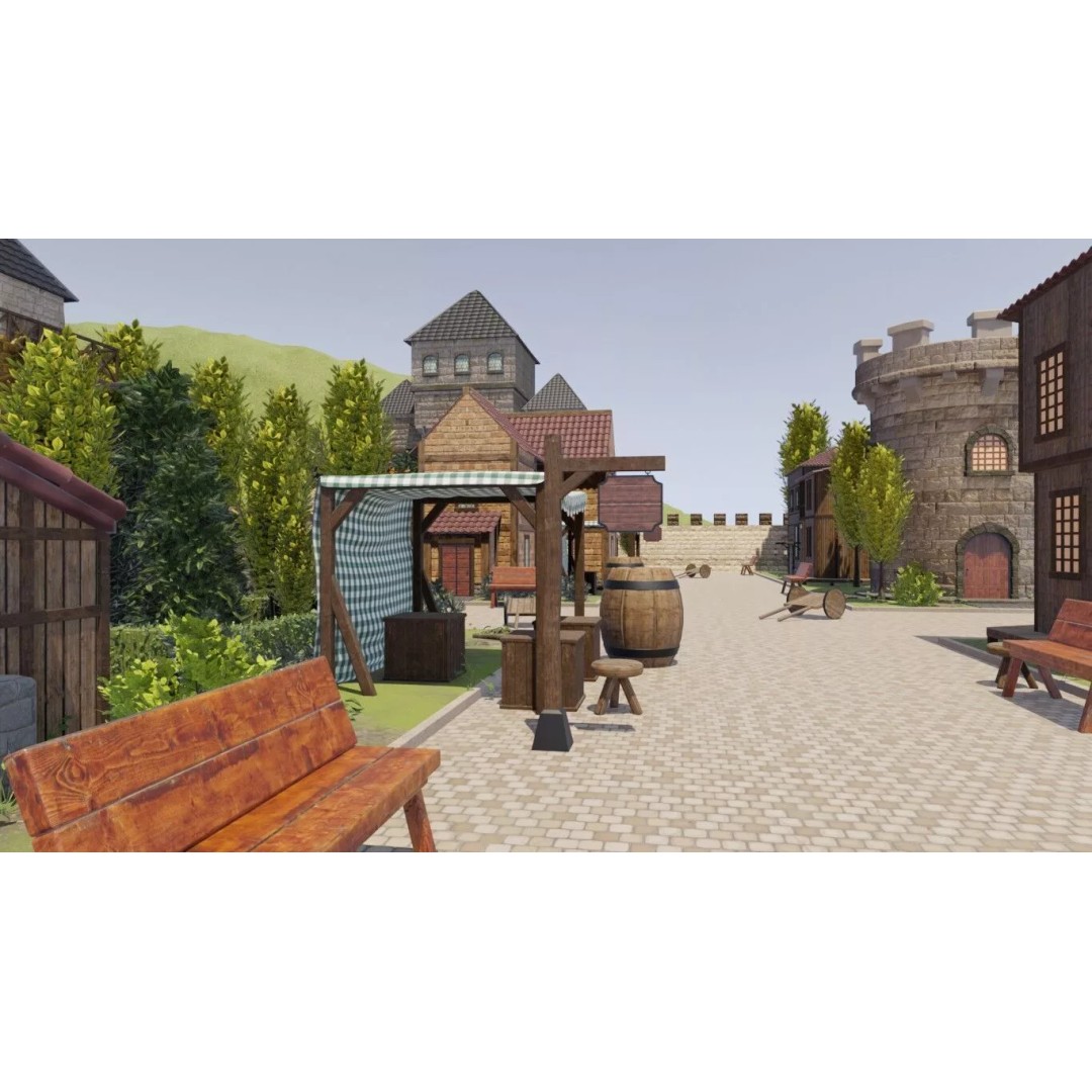 Walled Medieval Town 3D Model – Stylized Environment, FBX, Game-Ready - View 17