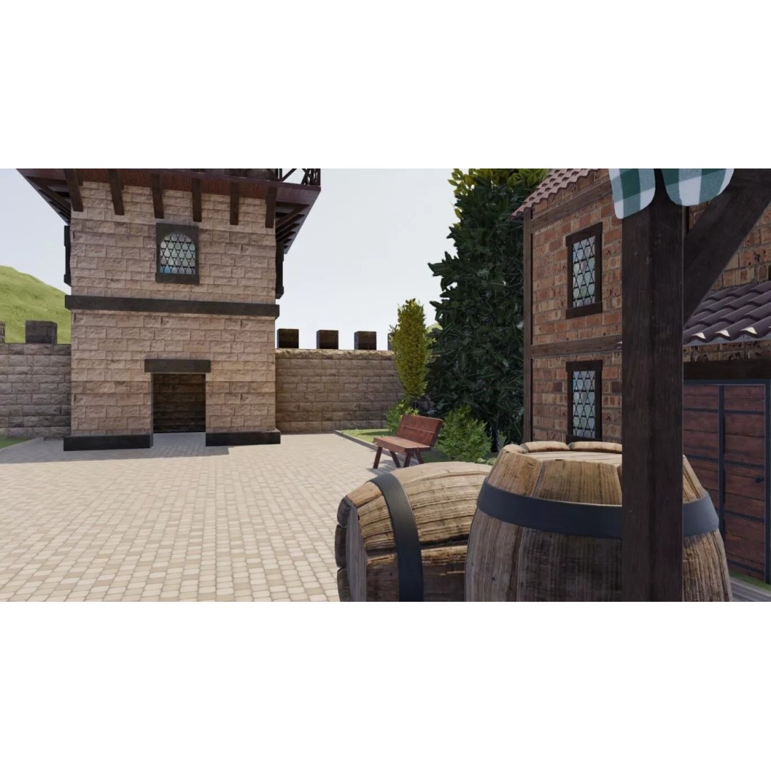 Walled Medieval Town 3D Model – Stylized Environment, FBX, Game-Ready - View 18