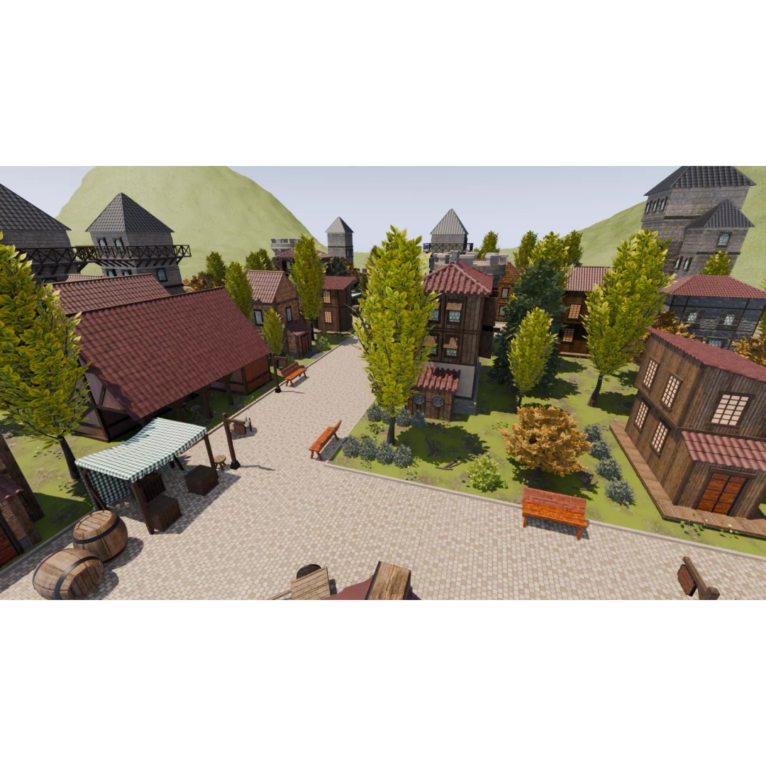 Walled Medieval Town 3D Model – Stylized Environment, FBX, Game-Ready - View 2