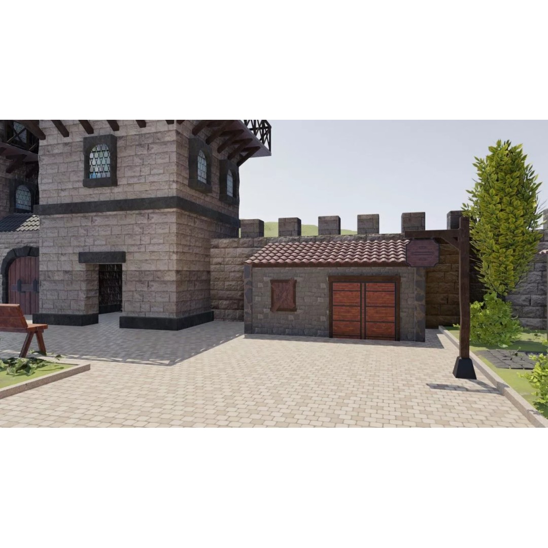 Walled Medieval Town 3D Model – Stylized Environment, FBX, Game-Ready - View 20