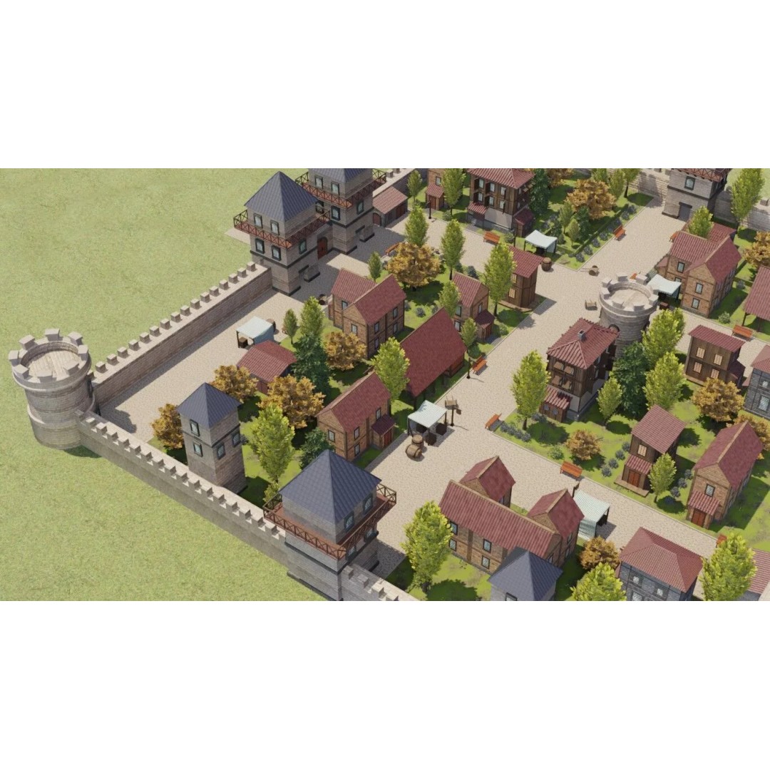 Walled Medieval Town 3D Model – Stylized Environment, FBX, Game-Ready - View 21