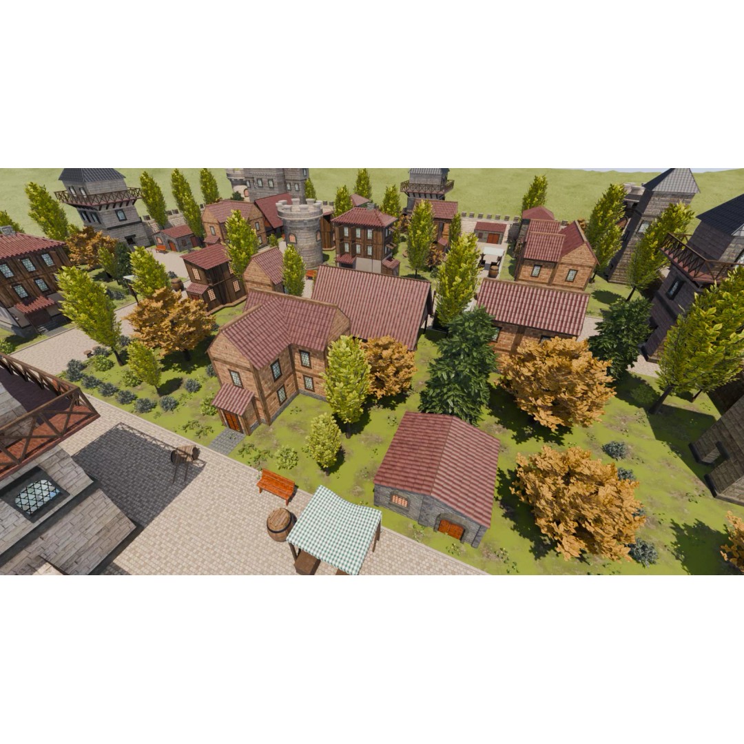 Walled Medieval Town 3D Model – Stylized Environment, FBX, Game-Ready - View 3