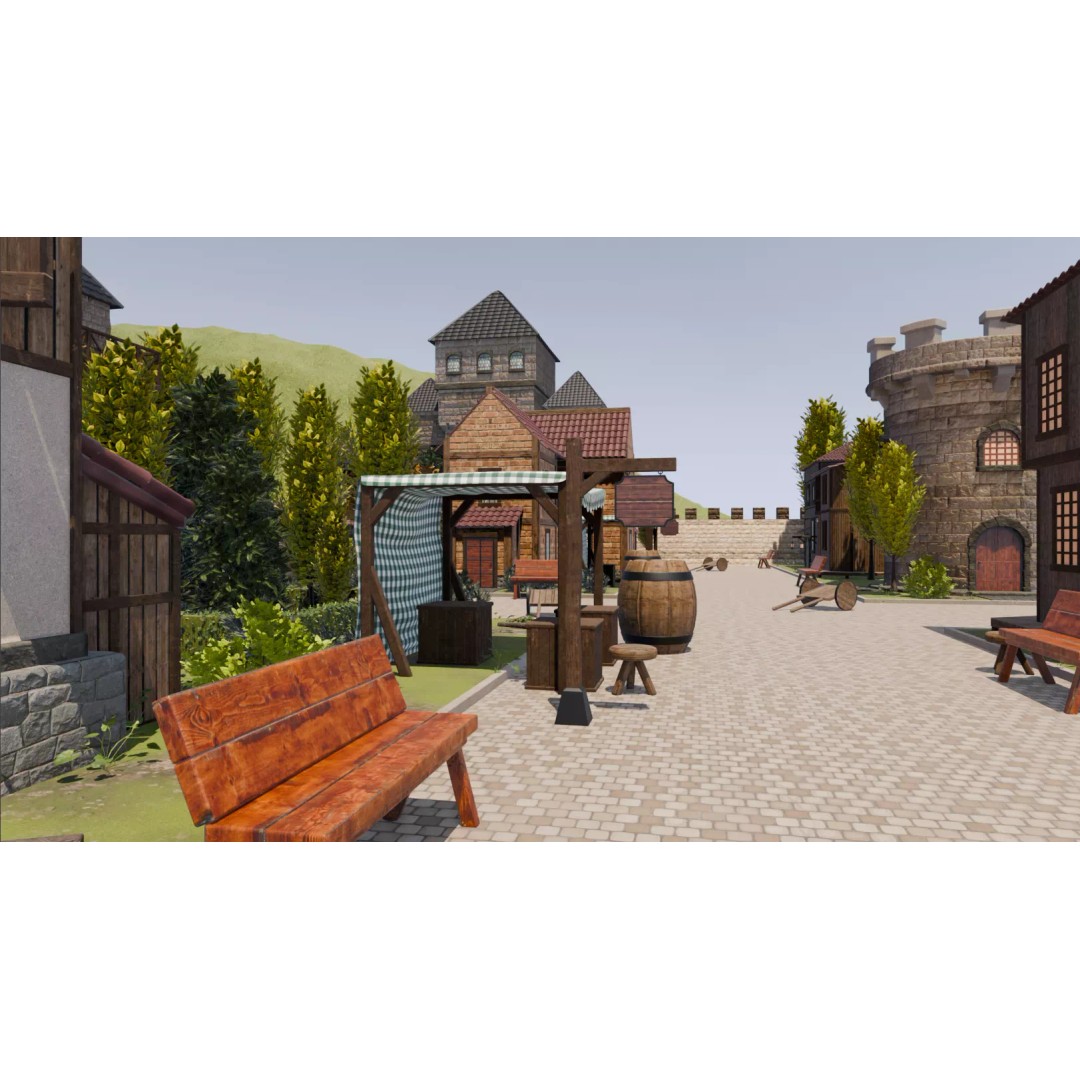 Walled Medieval Town 3D Model – Stylized Environment, FBX, Game-Ready - View 5