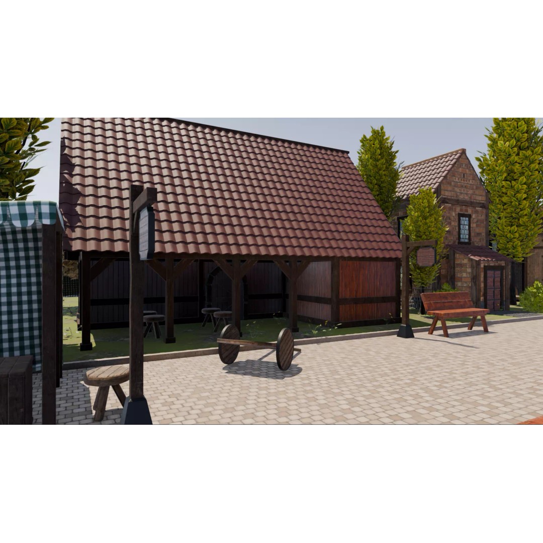Walled Medieval Town 3D Model – Stylized Environment, FBX, Game-Ready - View 8