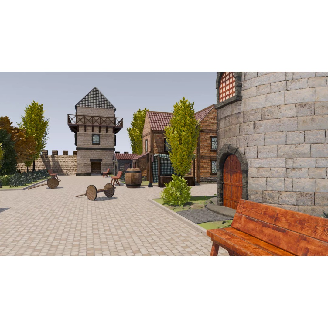 Walled Medieval Town 3D Model – Stylized Environment, FBX, Game-Ready - View 9