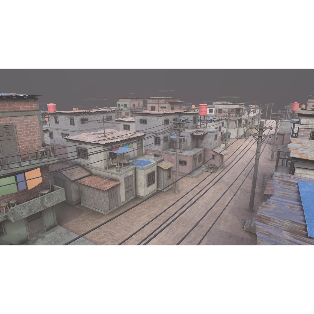 Favela Slum City Houses 3D Model – Low Poly Game Asset, FBX, OBJ - View 10