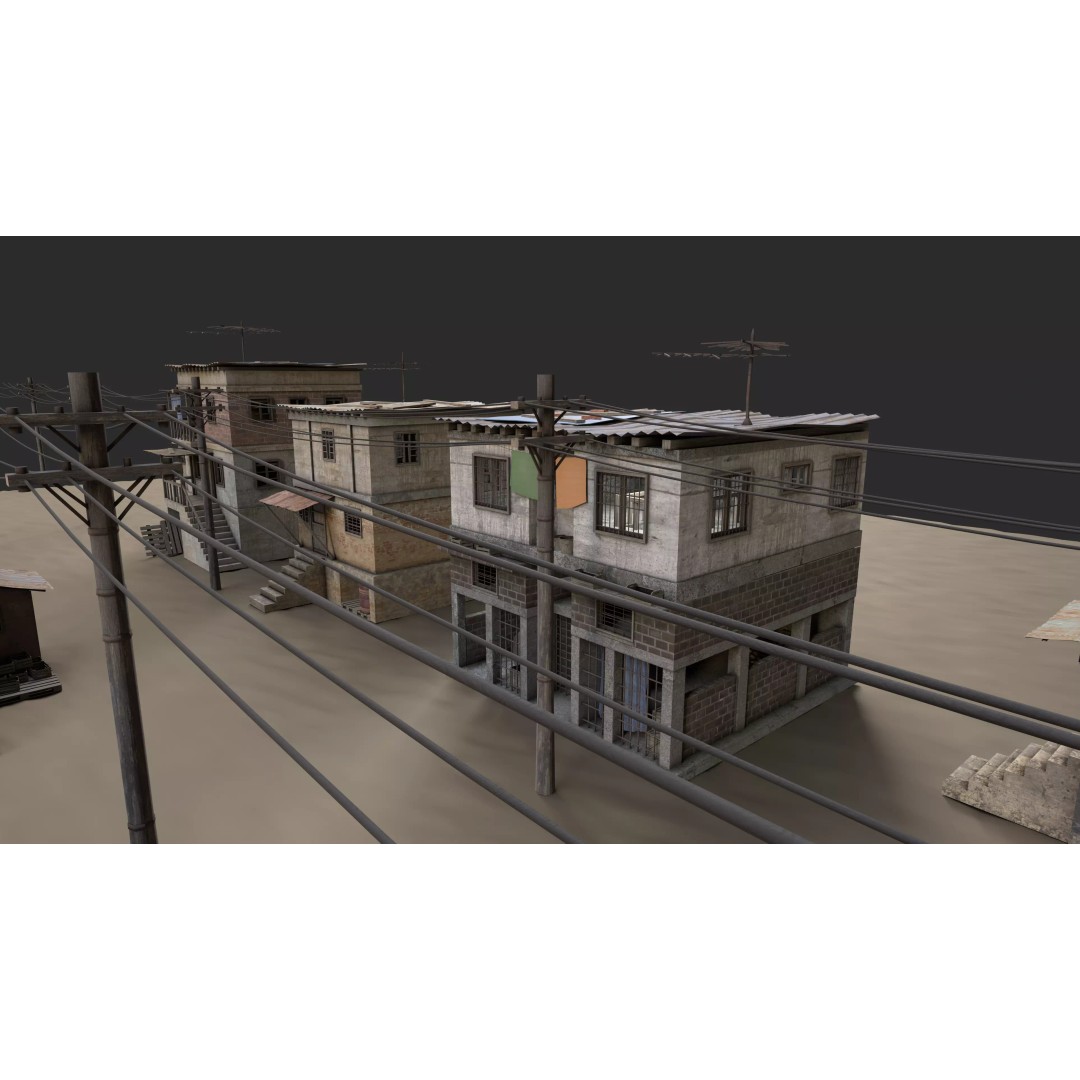 Favela Slum City Houses 3D Model – Low Poly Game Asset, FBX, OBJ - View 11