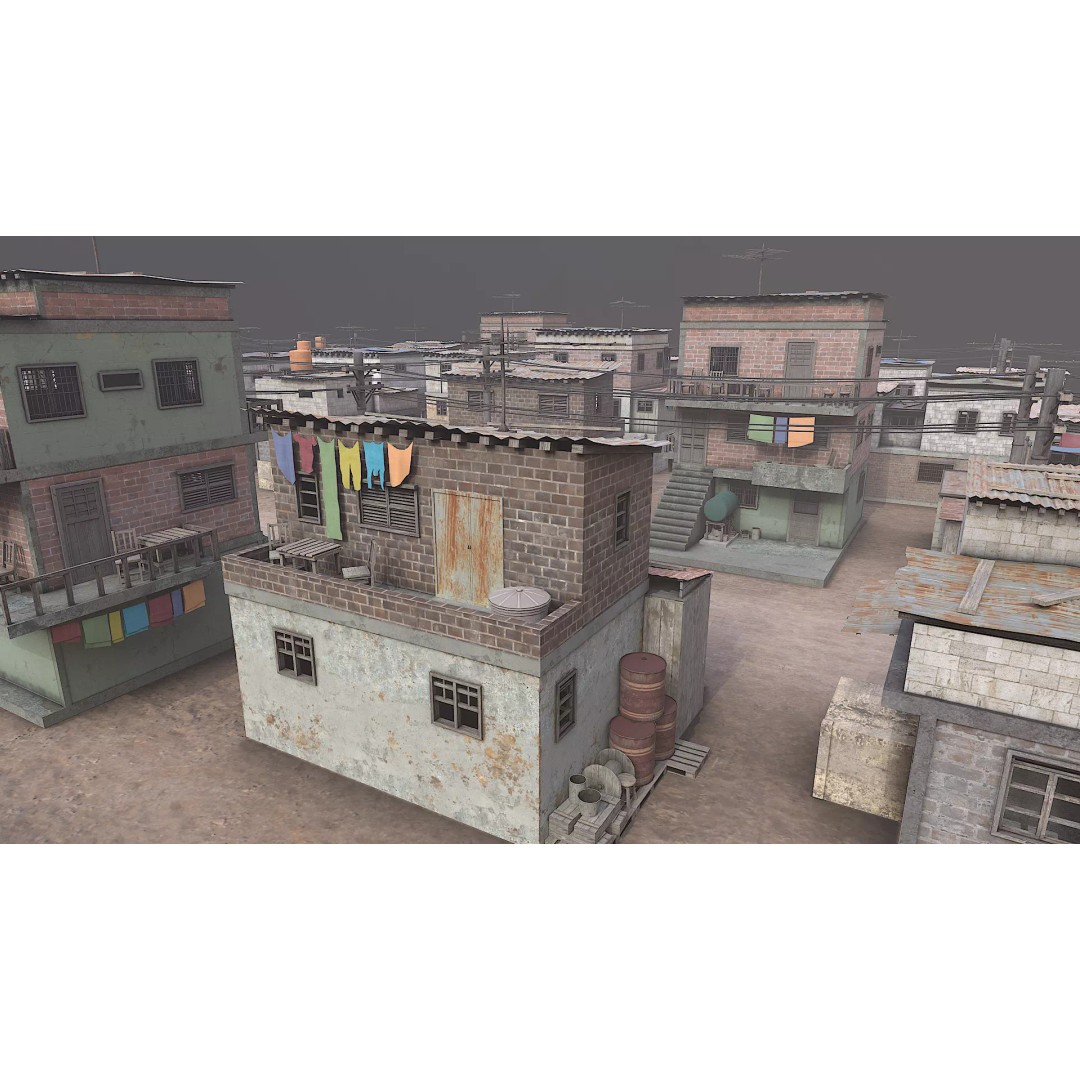 Favela Slum City Houses 3D Model – Low Poly Game Asset, FBX, OBJ - View 13