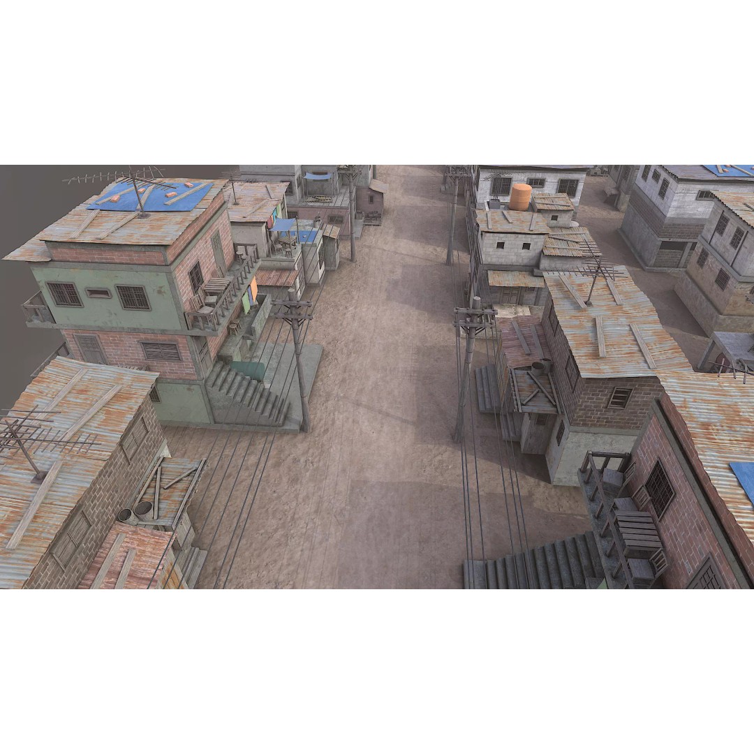 Favela Slum City Houses 3D Model – Low Poly Game Asset, FBX, OBJ - View 14