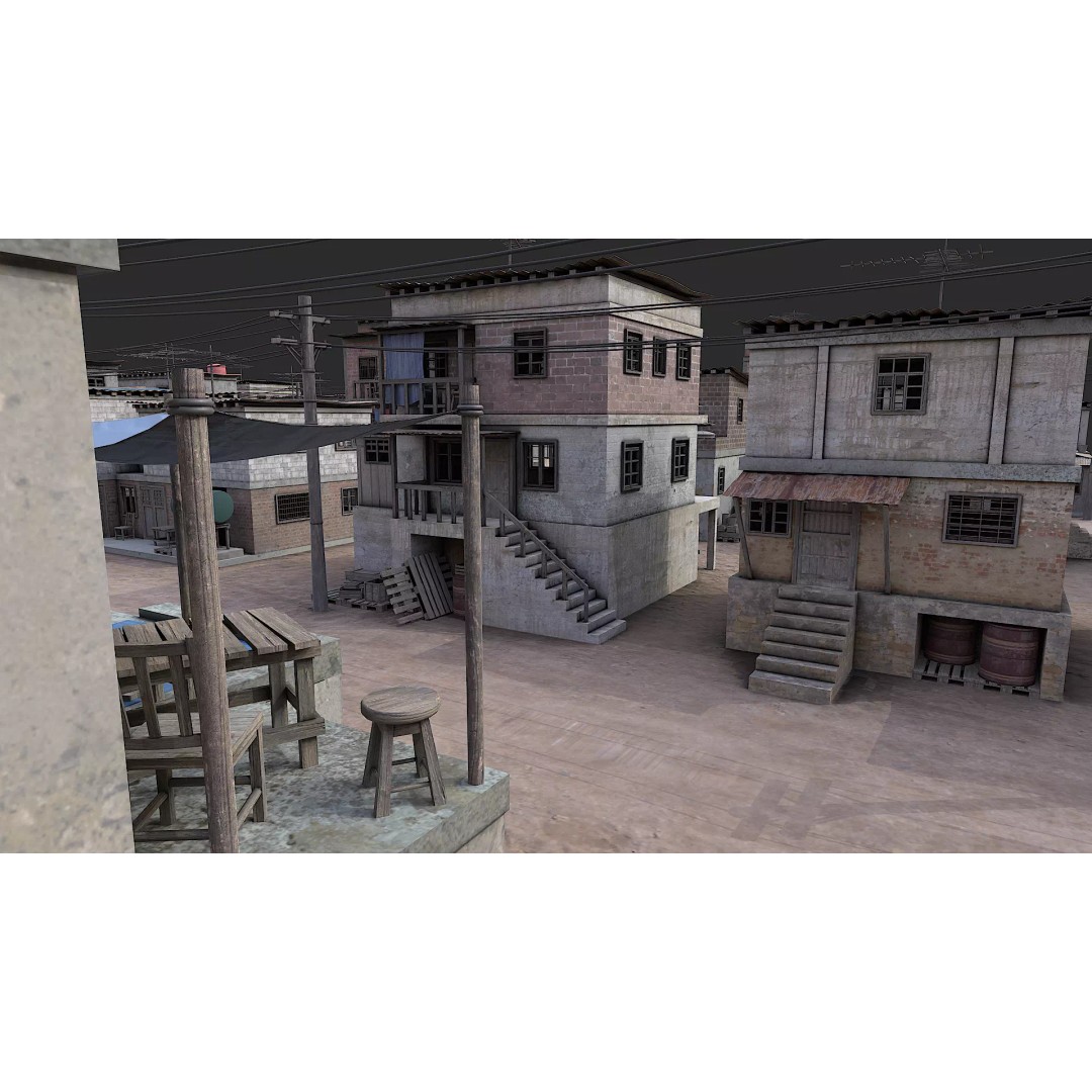 Favela Slum City Houses 3D Model – Low Poly Game Asset, FBX, OBJ - View 15