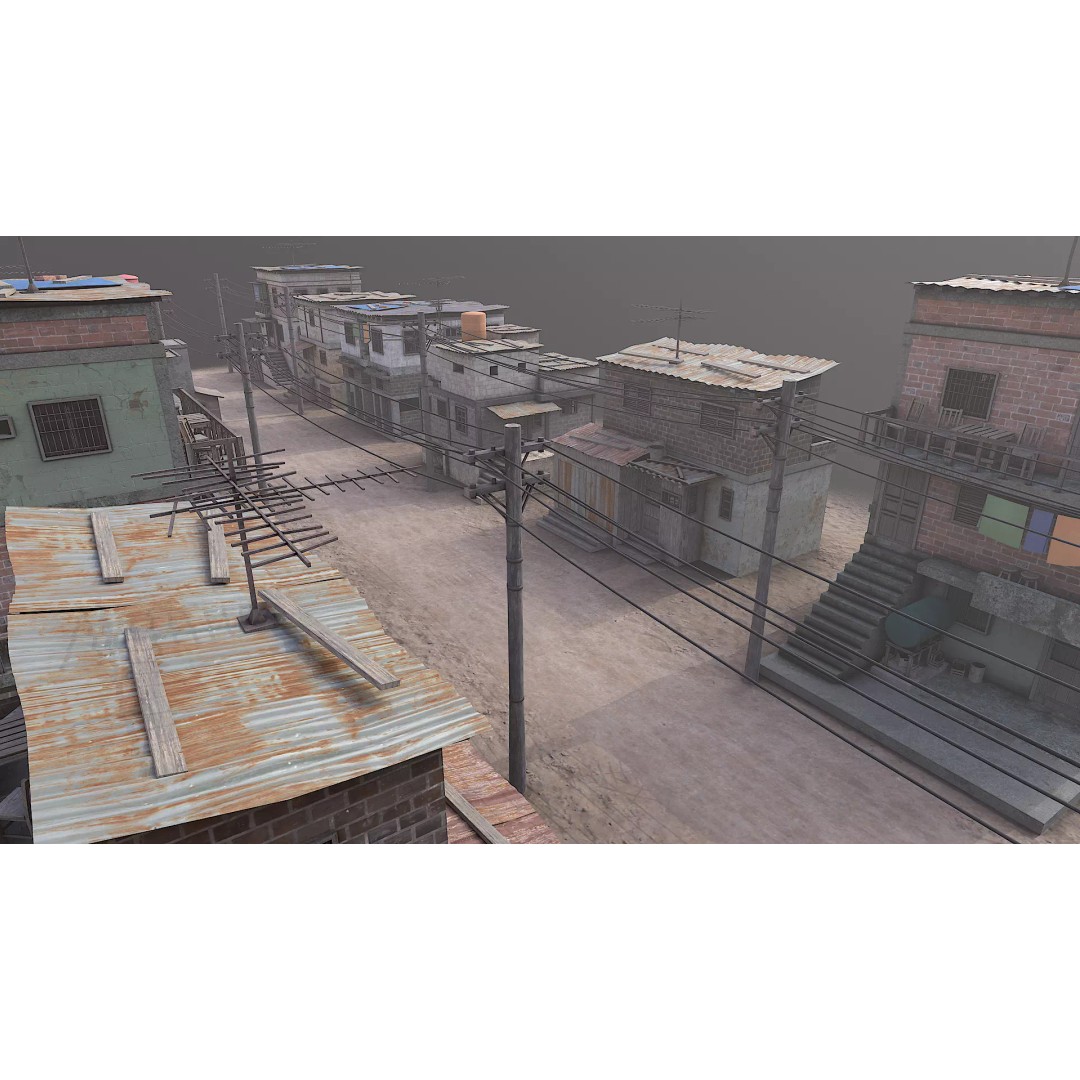 Favela Slum City Houses 3D Model – Low Poly Game Asset, FBX, OBJ - View 17