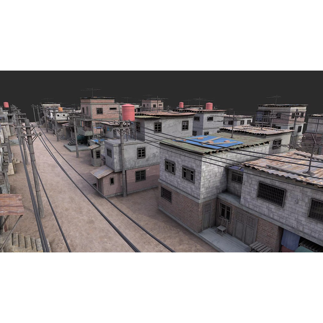 Favela Slum City Houses 3D Model – Low Poly Game Asset, FBX, OBJ - View 19