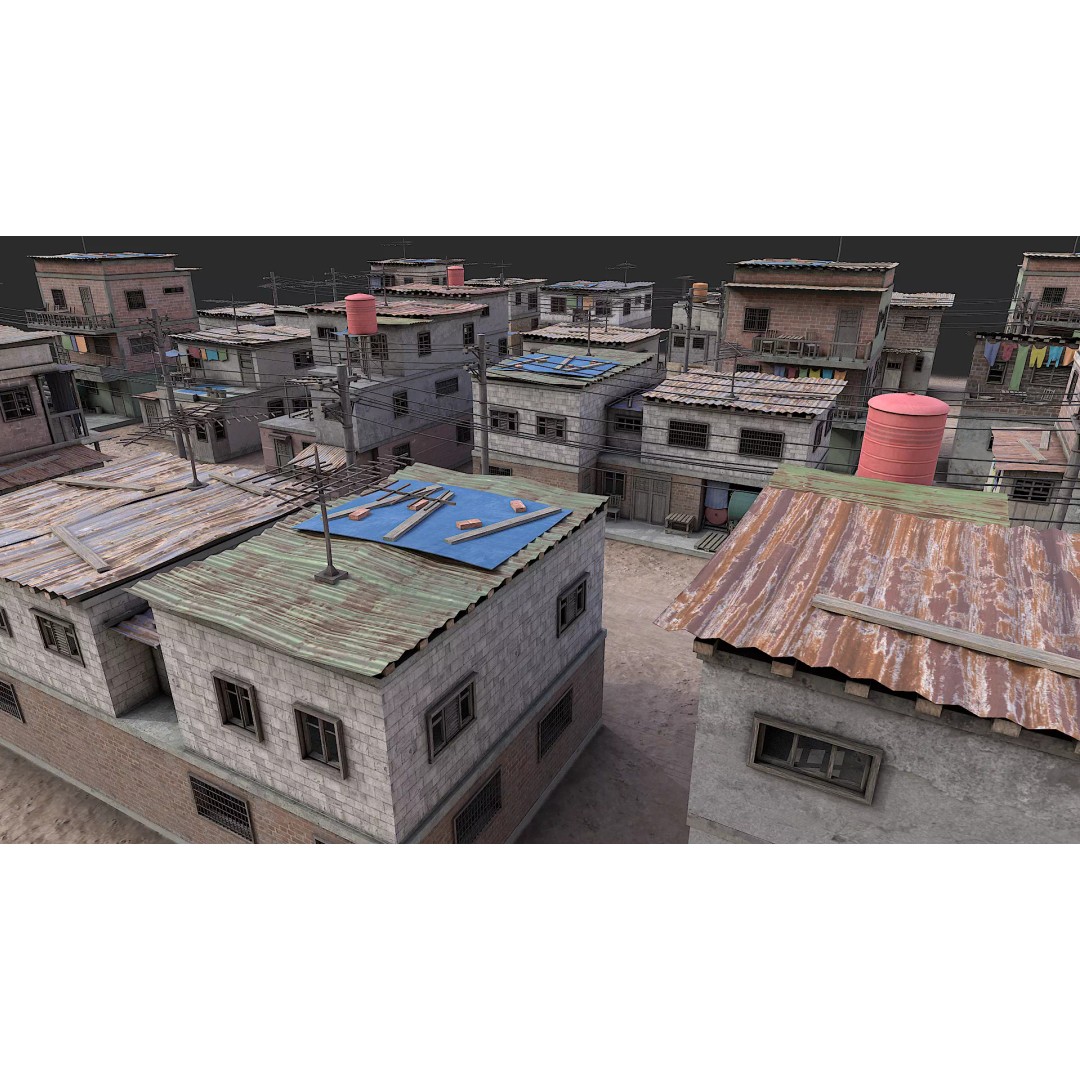 Favela Slum City Houses 3D Model – Low Poly Game Asset, FBX, OBJ - View 20