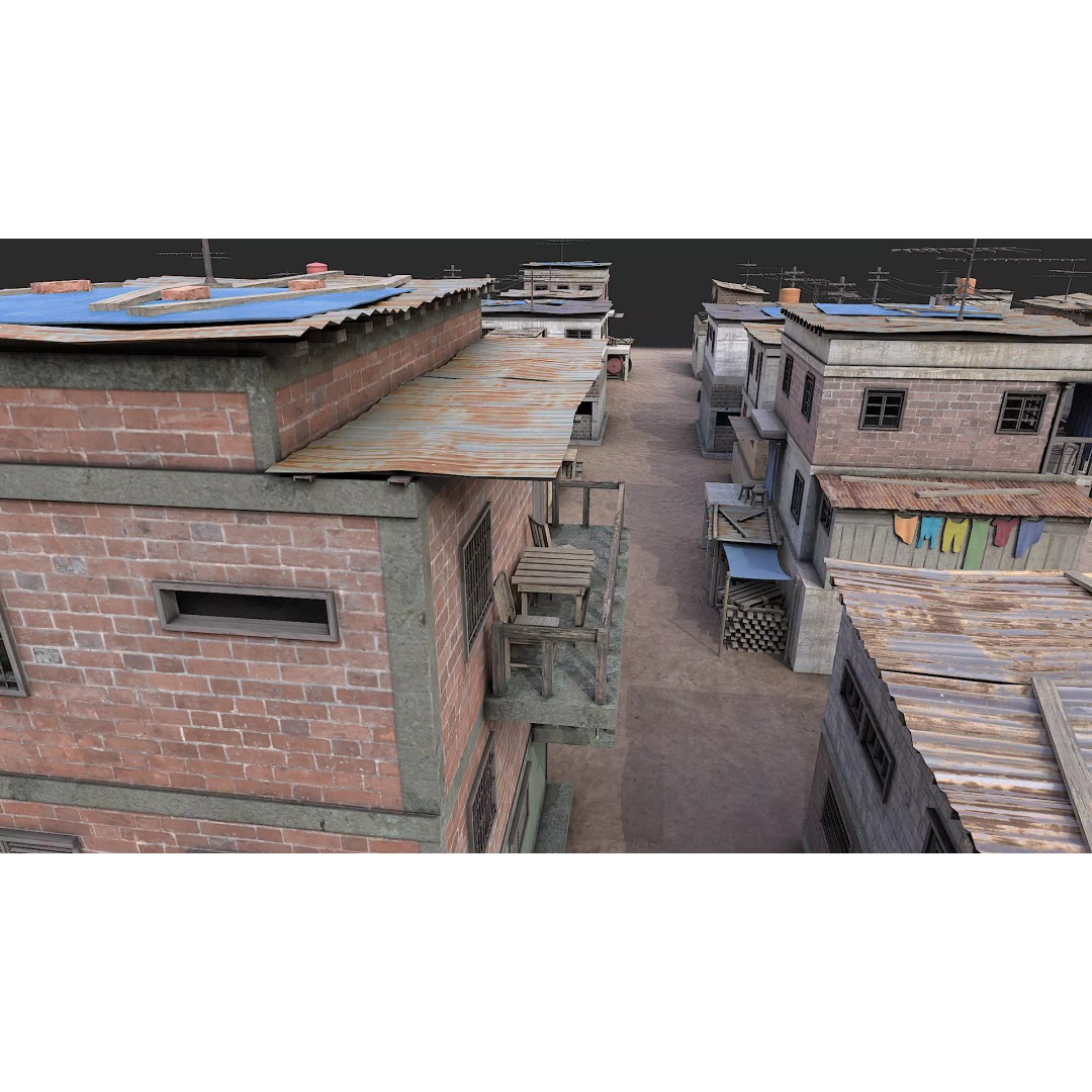 Favela Slum City Houses 3D Model – Low Poly Game Asset, FBX, OBJ - View 21