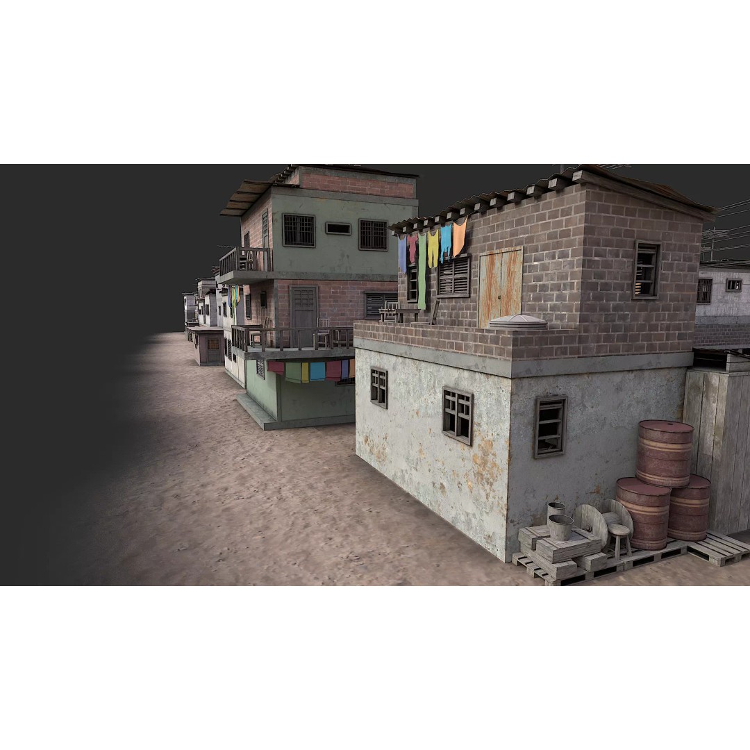 Favela Slum City Houses 3D Model – Low Poly Game Asset, FBX, OBJ - View 22