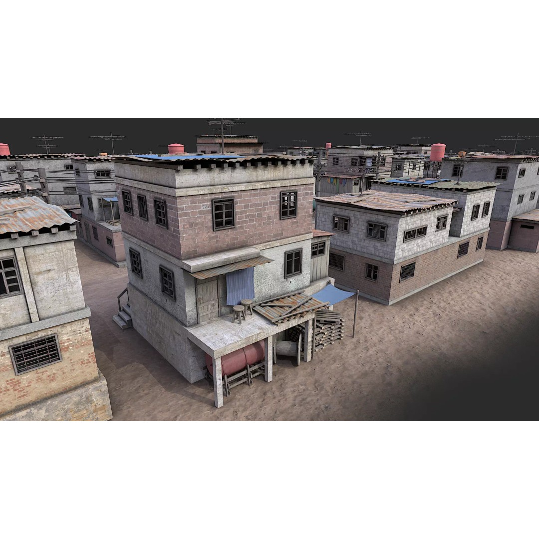 Favela Slum City Houses 3D Model – Low Poly Game Asset, FBX, OBJ - View 23