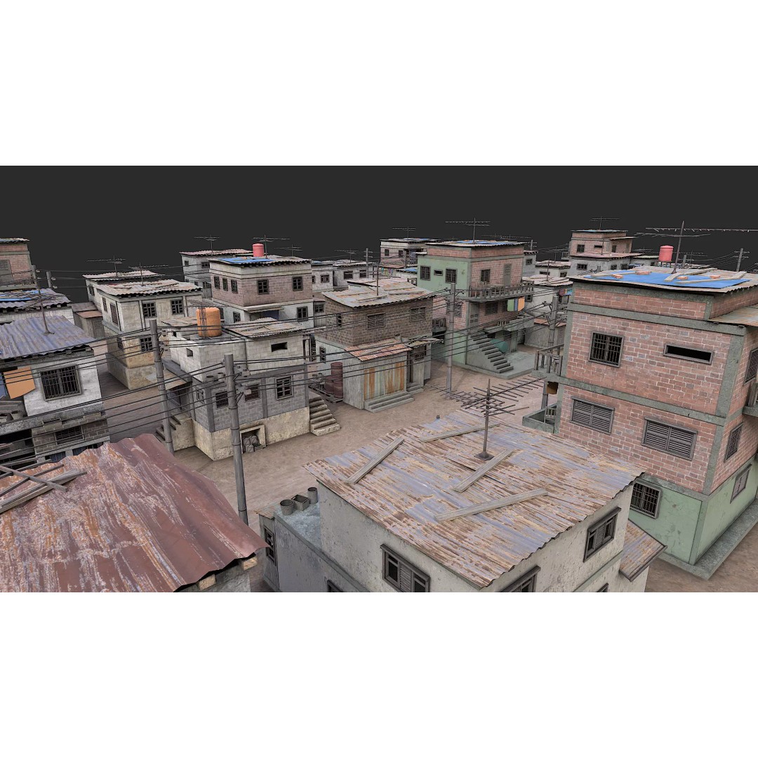 Favela Slum City Houses 3D Model – Low Poly Game Asset, FBX, OBJ - View 24