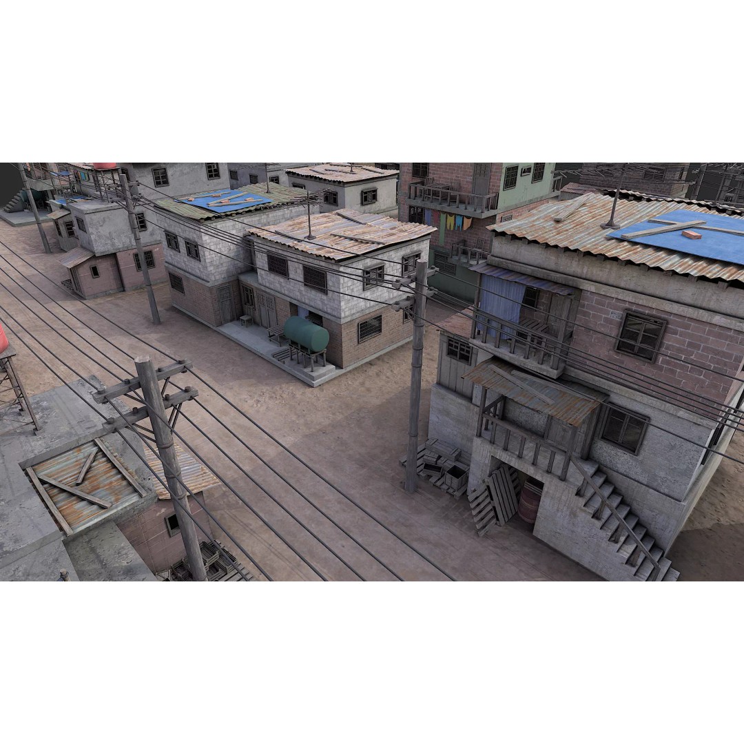 Favela Slum City Houses 3D Model – Low Poly Game Asset, FBX, OBJ - View 25