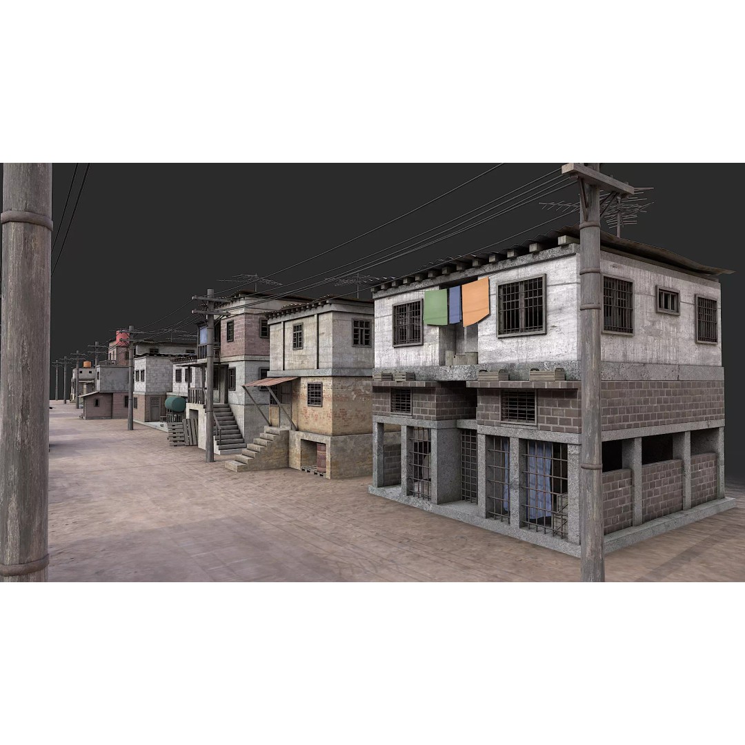 Favela Slum City Houses 3D Model – Low Poly Game Asset, FBX, OBJ - View 26