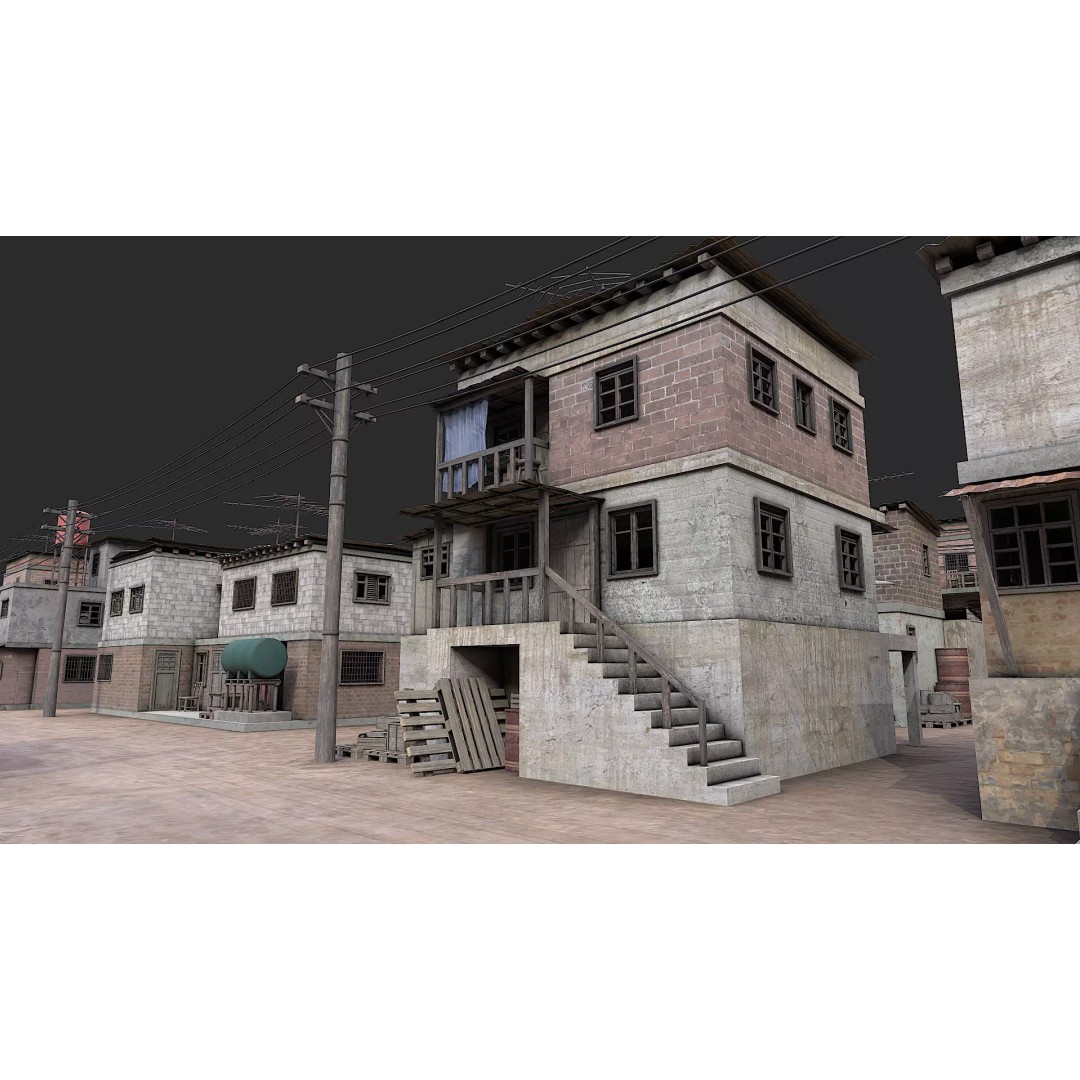 Favela Slum City Houses 3D Model – Low Poly Game Asset, FBX, OBJ - View 27