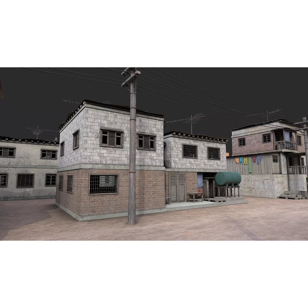 Favela Slum City Houses 3D Model – Low Poly Game Asset, FBX, OBJ - View 28