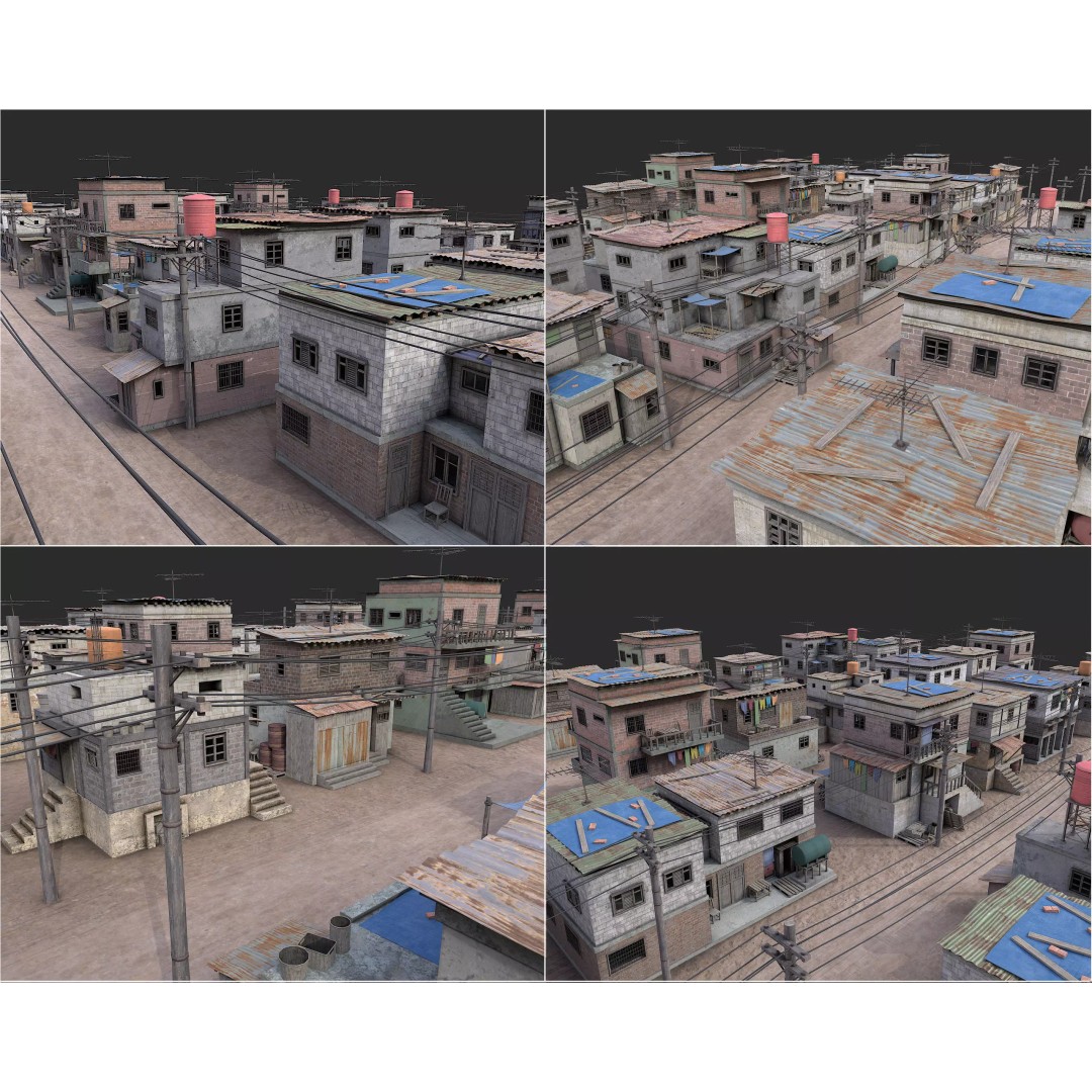 Favela Slum City Houses 3D Model – Low Poly Game Asset, FBX, OBJ - View 29