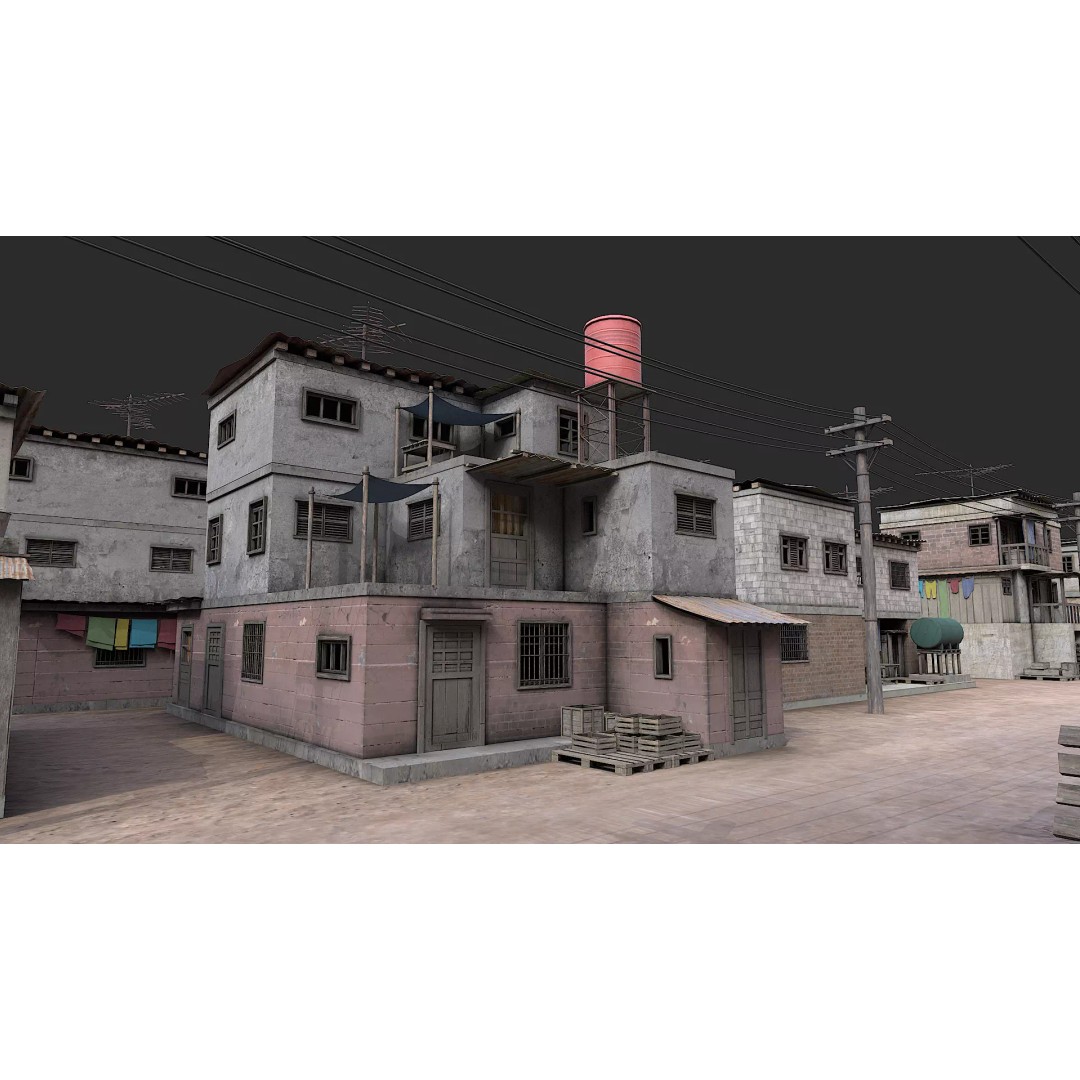 Favela Slum City Houses 3D Model – Low Poly Game Asset, FBX, OBJ - View 30