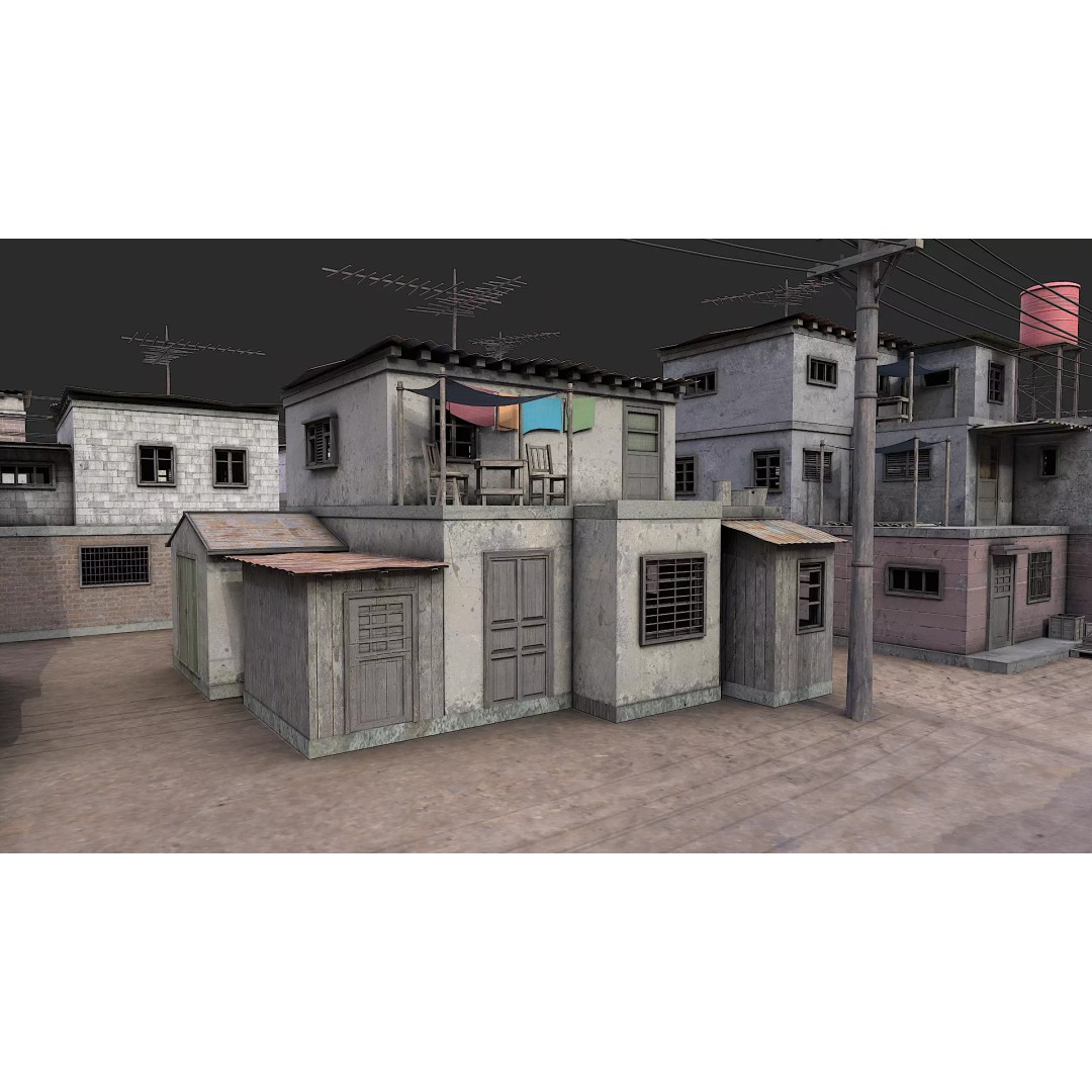 Favela Slum City Houses 3D Model – Low Poly Game Asset, FBX, OBJ - View 31