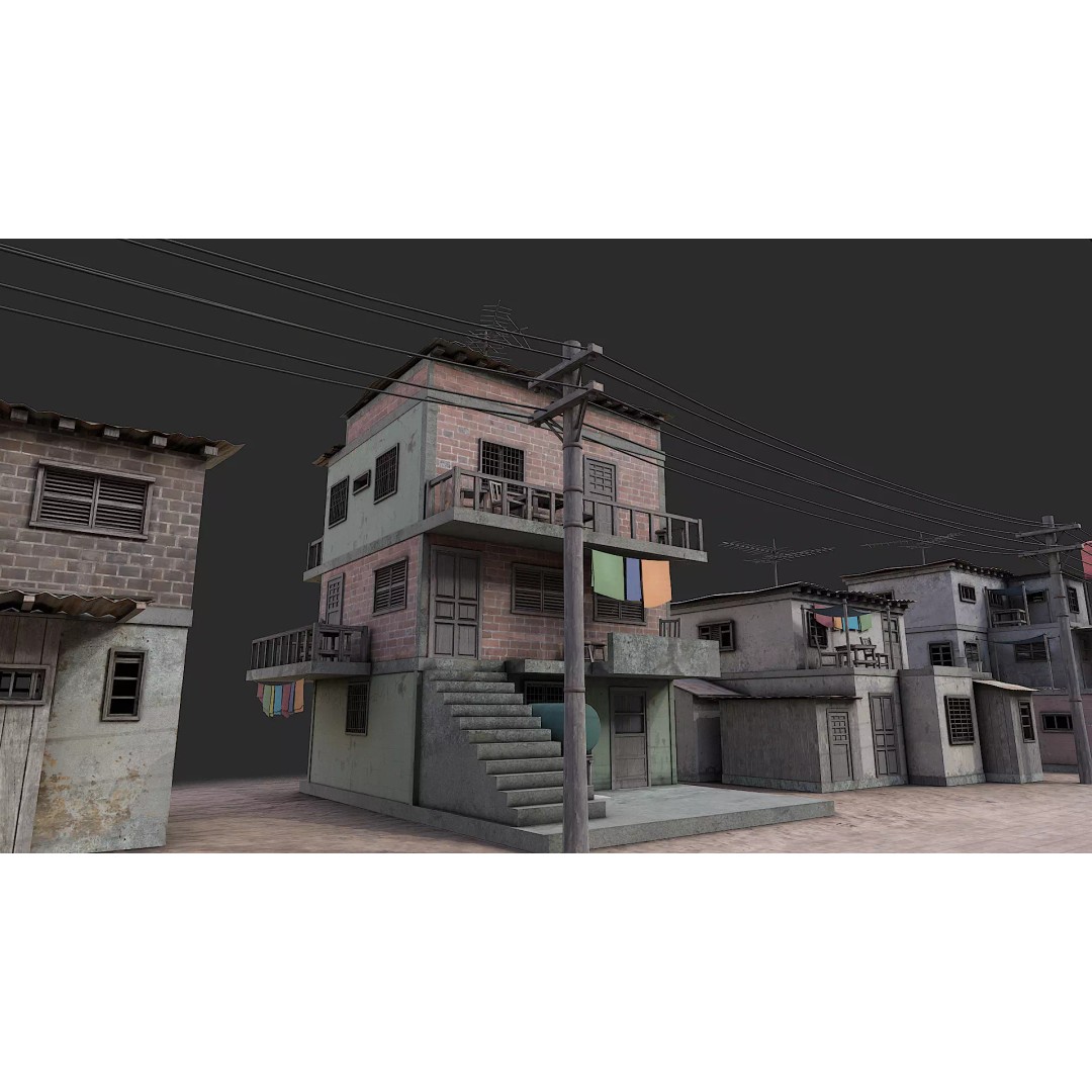 Favela Slum City Houses 3D Model – Low Poly Game Asset, FBX, OBJ - View 32