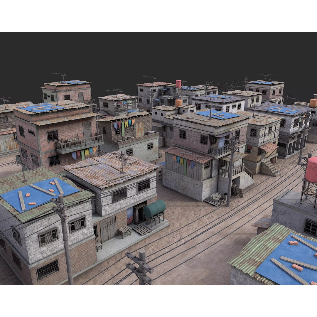 Favela Slum City Houses 3D Model – Low Poly Game Asset, FBX, OBJ - View 34