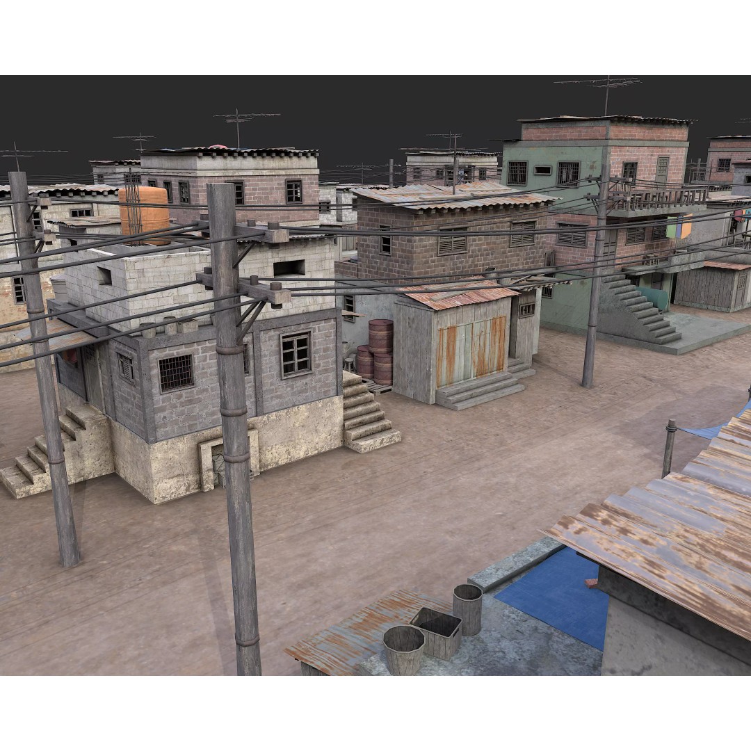 Favela Slum City Houses 3D Model – Low Poly Game Asset, FBX, OBJ - View 35