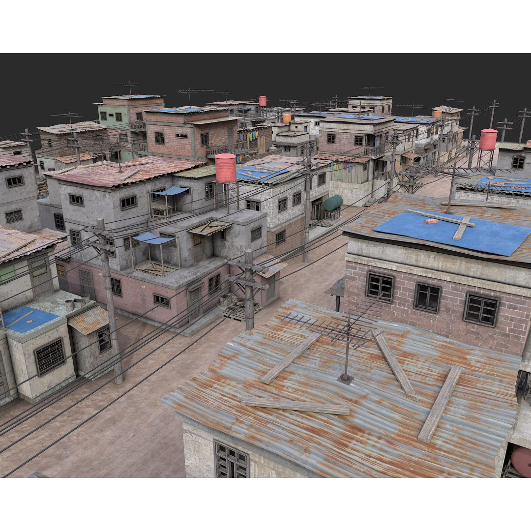 Favela Slum City Houses 3D Model – Low Poly Game Asset, FBX, OBJ - View 37