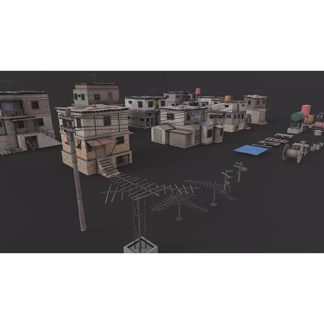 Favela Slum City Houses 3D Model – Low Poly Game Asset, FBX, OBJ - View 38
