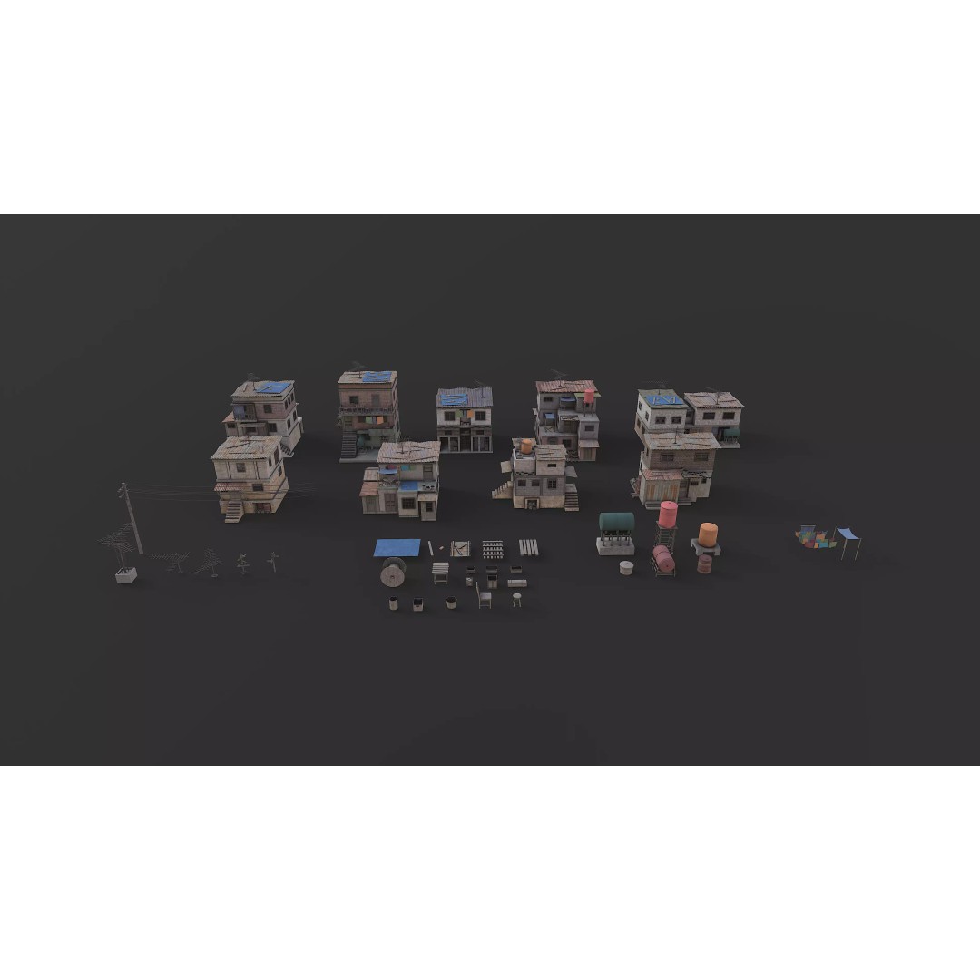 Favela Slum City Houses 3D Model – Low Poly Game Asset, FBX, OBJ - View 41