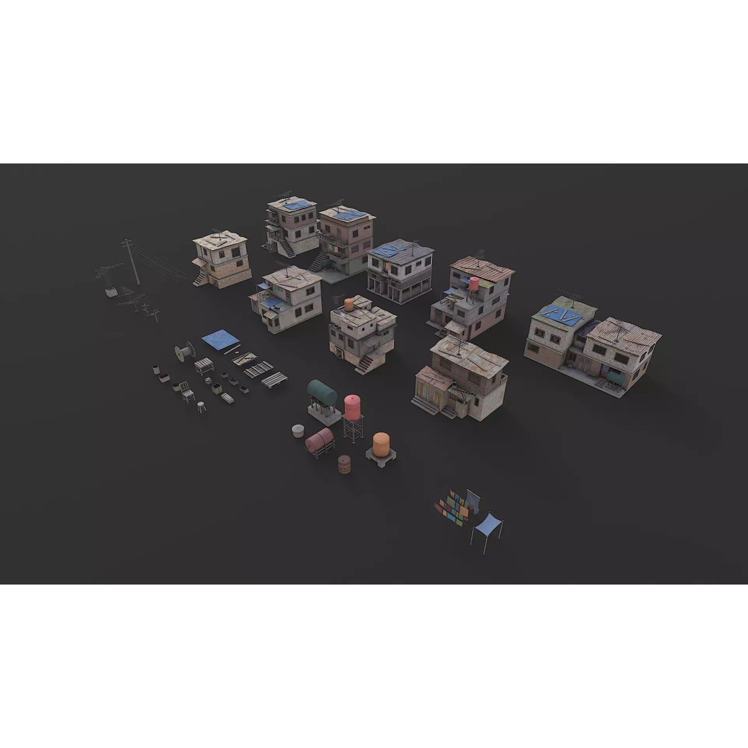 Favela Slum City Houses 3D Model – Low Poly Game Asset, FBX, OBJ - View 42