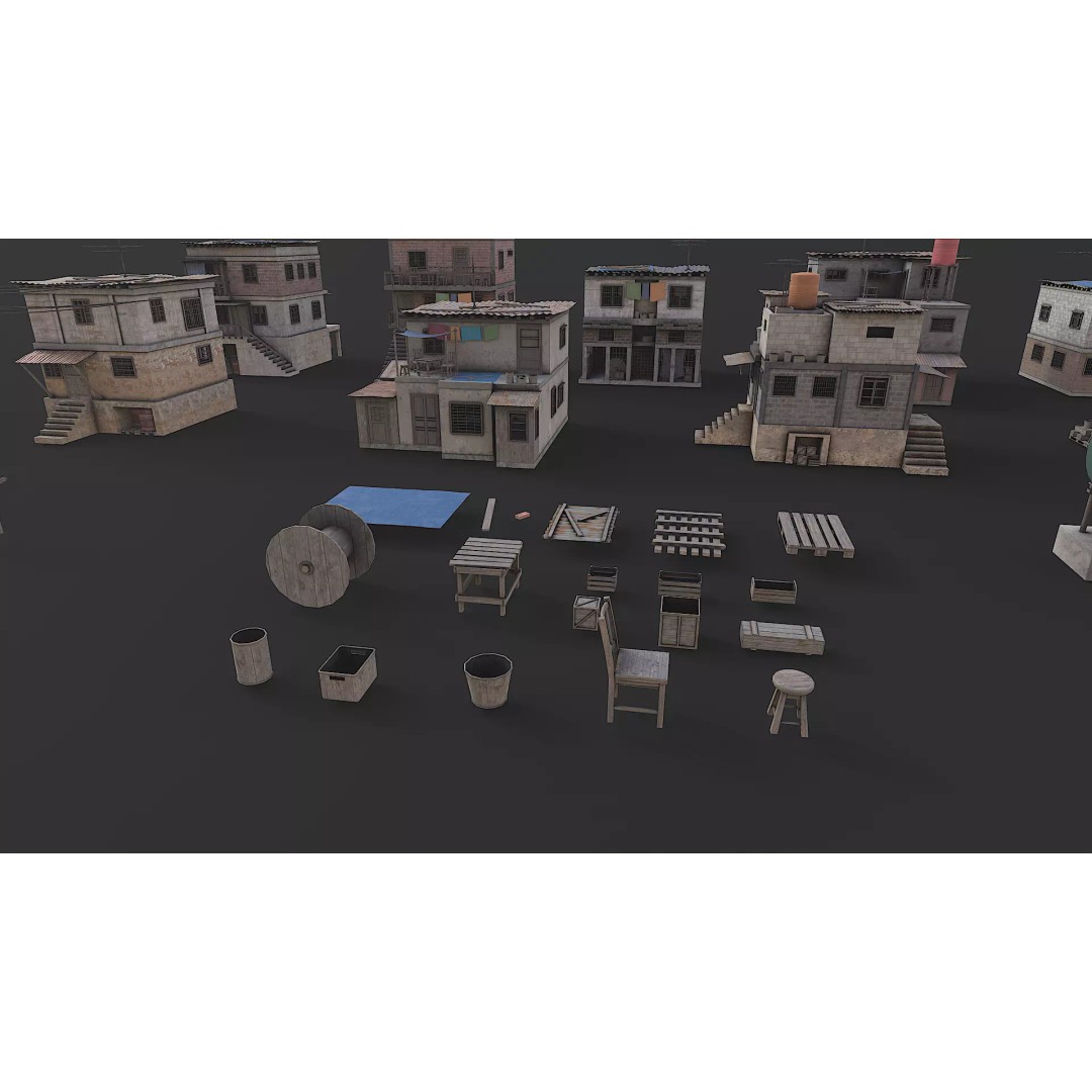 Favela Slum City Houses 3D Model – Low Poly Game Asset, FBX, OBJ - View 44