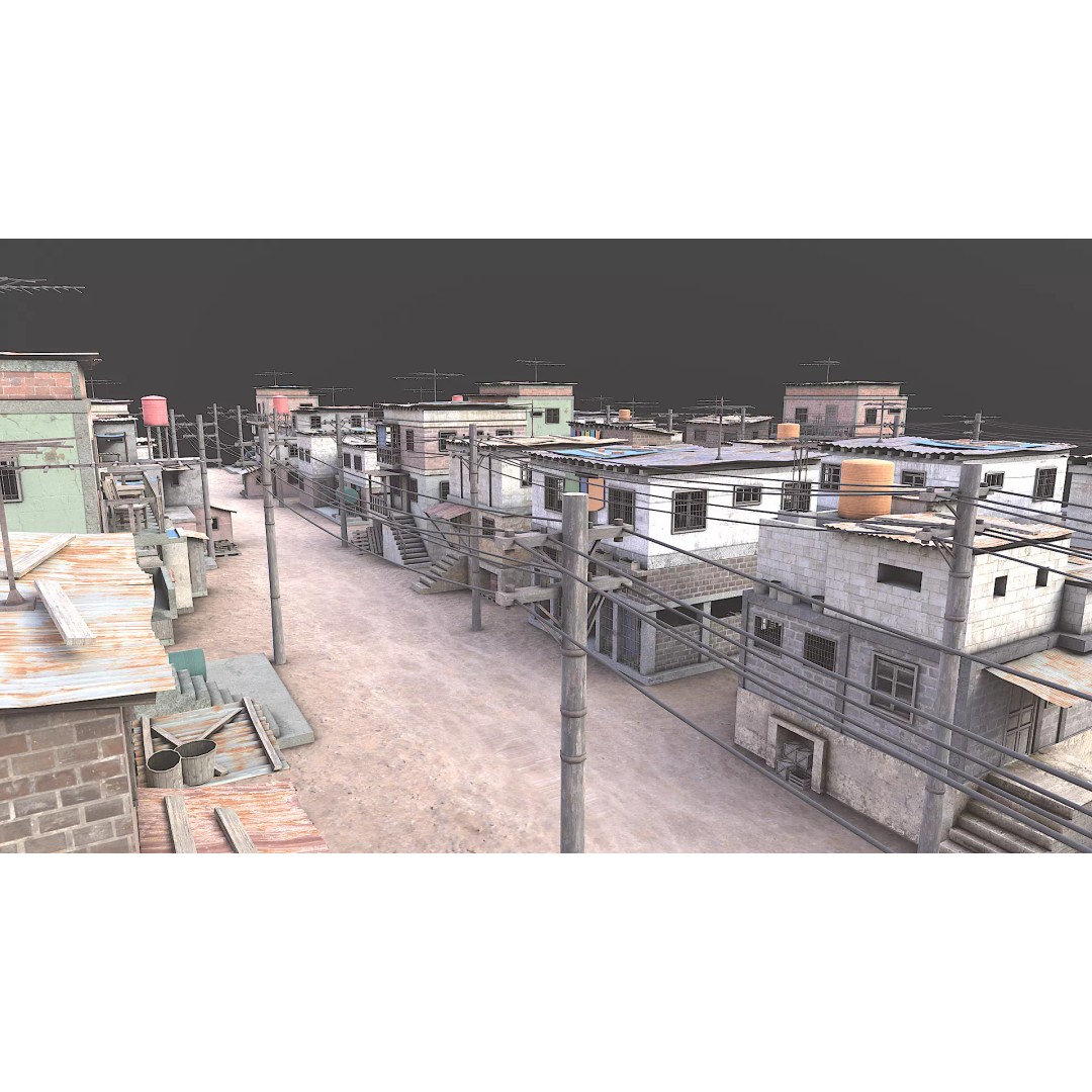 Favela Slum City Houses 3D Model – Low Poly Game Asset, FBX, OBJ - View 6
