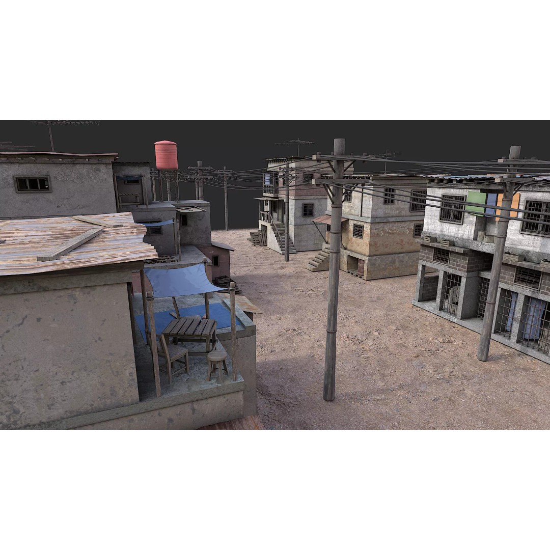 Favela Slum City Houses 3D Model – Low Poly Game Asset, FBX, OBJ - View 7