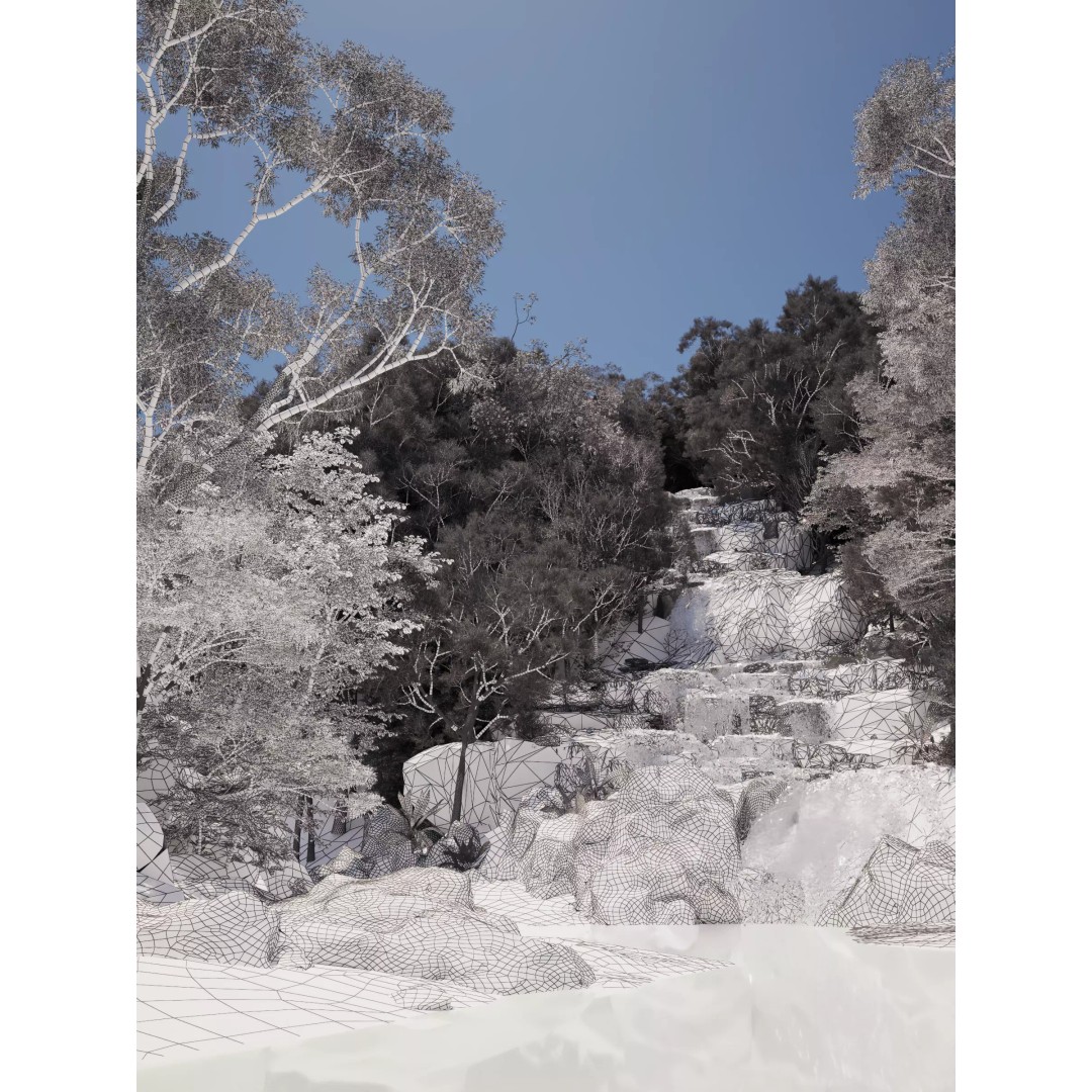 Waterfall Scene 3D Model – Low Poly Landscape Asset, FBX/OBJ