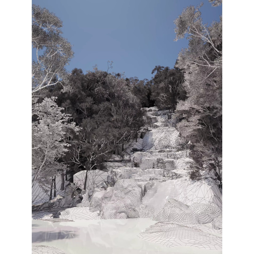 Waterfall Scene 3D Model – Low Poly Landscape Asset, FBX/OBJ - View 11