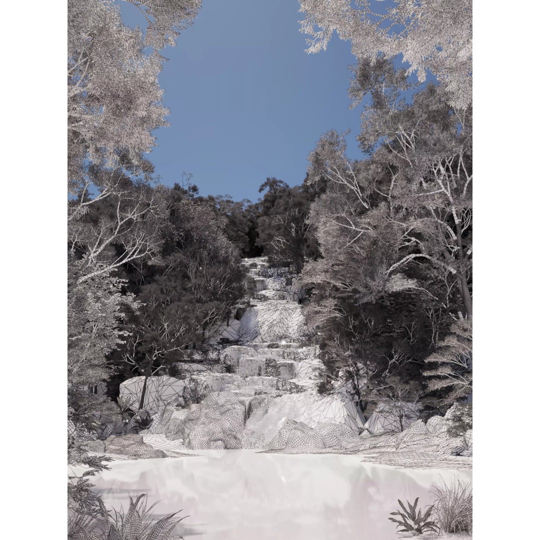 Waterfall Scene 3D Model – Low Poly Landscape Asset, FBX/OBJ - View 8