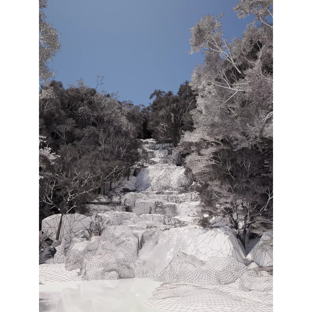 Waterfall Scene 3D Model – Low Poly Landscape Asset, FBX/OBJ - View 9