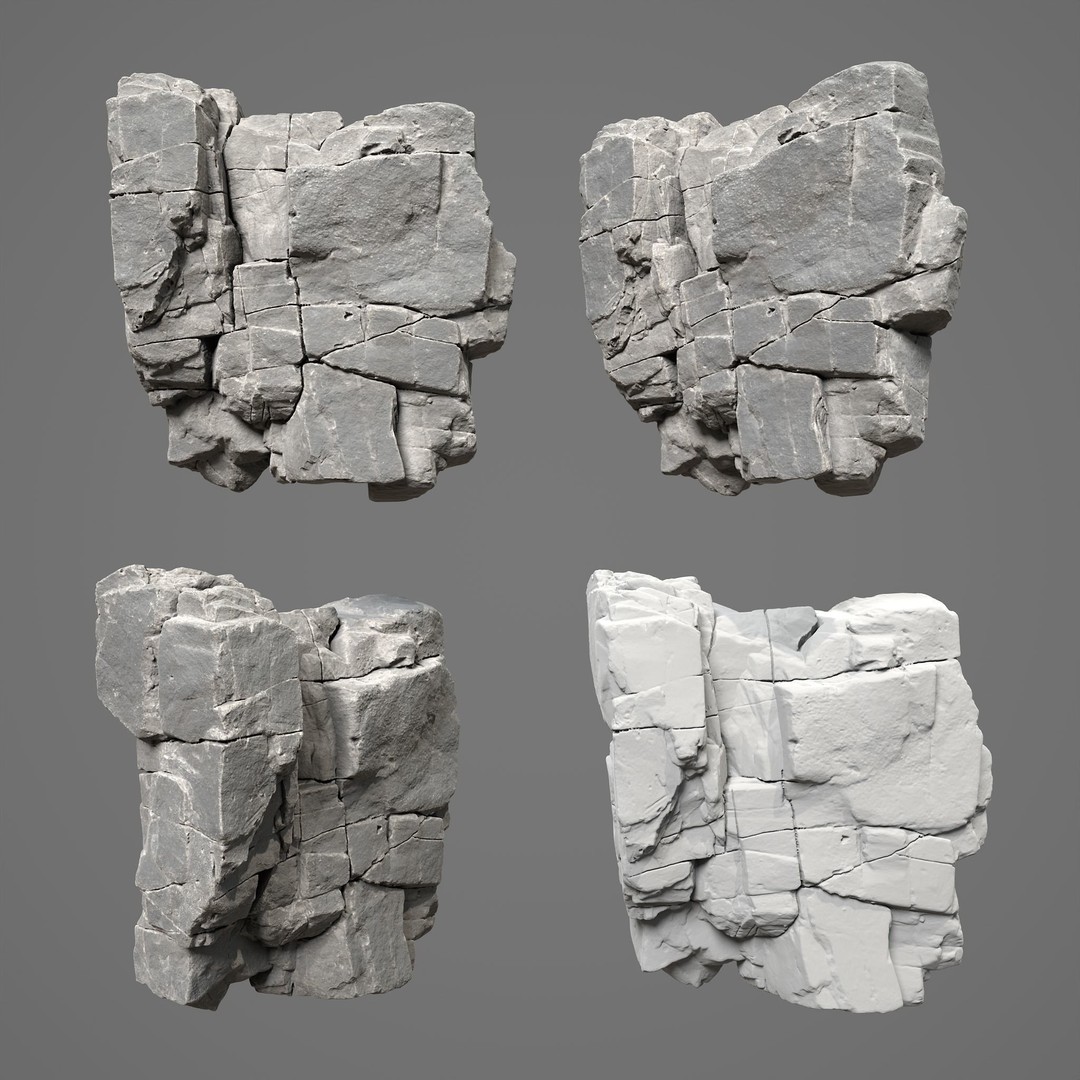 High Poly Black Cracked Cliff 3D Model – Realistic Game Asset, PBR Textures