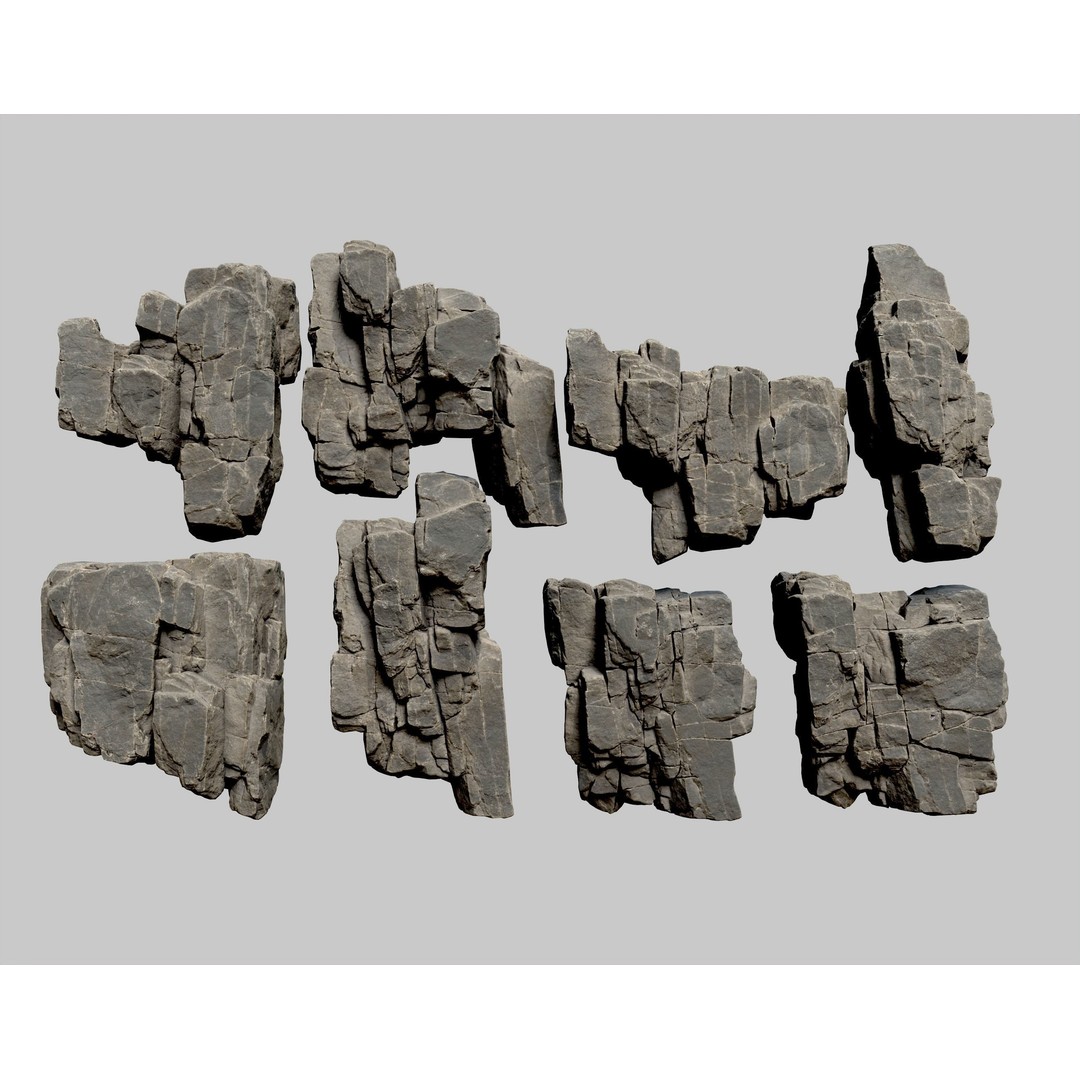 High Poly Black Cracked Cliff 3D Model – Realistic Game Asset, PBR Textures - View 3
