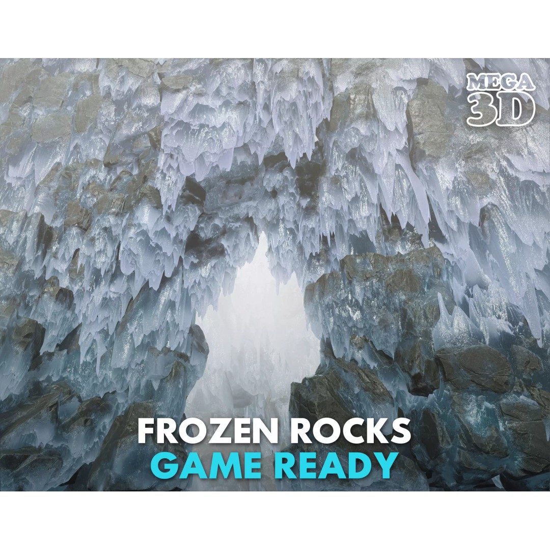 Frozen Rock 3D Model – Low Poly Ice Asset with PBR Textures - View 2